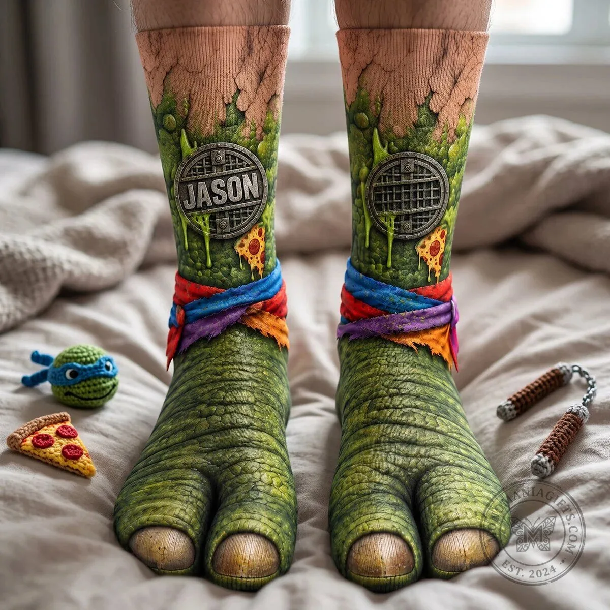 Teenage Mutant Ninja Turtles Jason Custom Name Green Foot Socks 6 Teenage Mutant Ninja Turtles Jason Custom Name Green Foot Socks