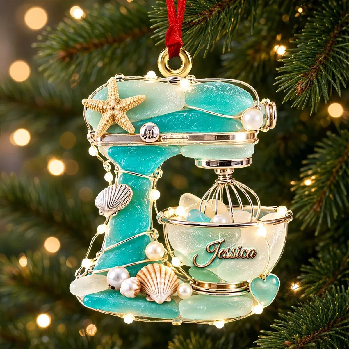 Personalized Sea Glass Kitchen Mixer Christmas Ornament