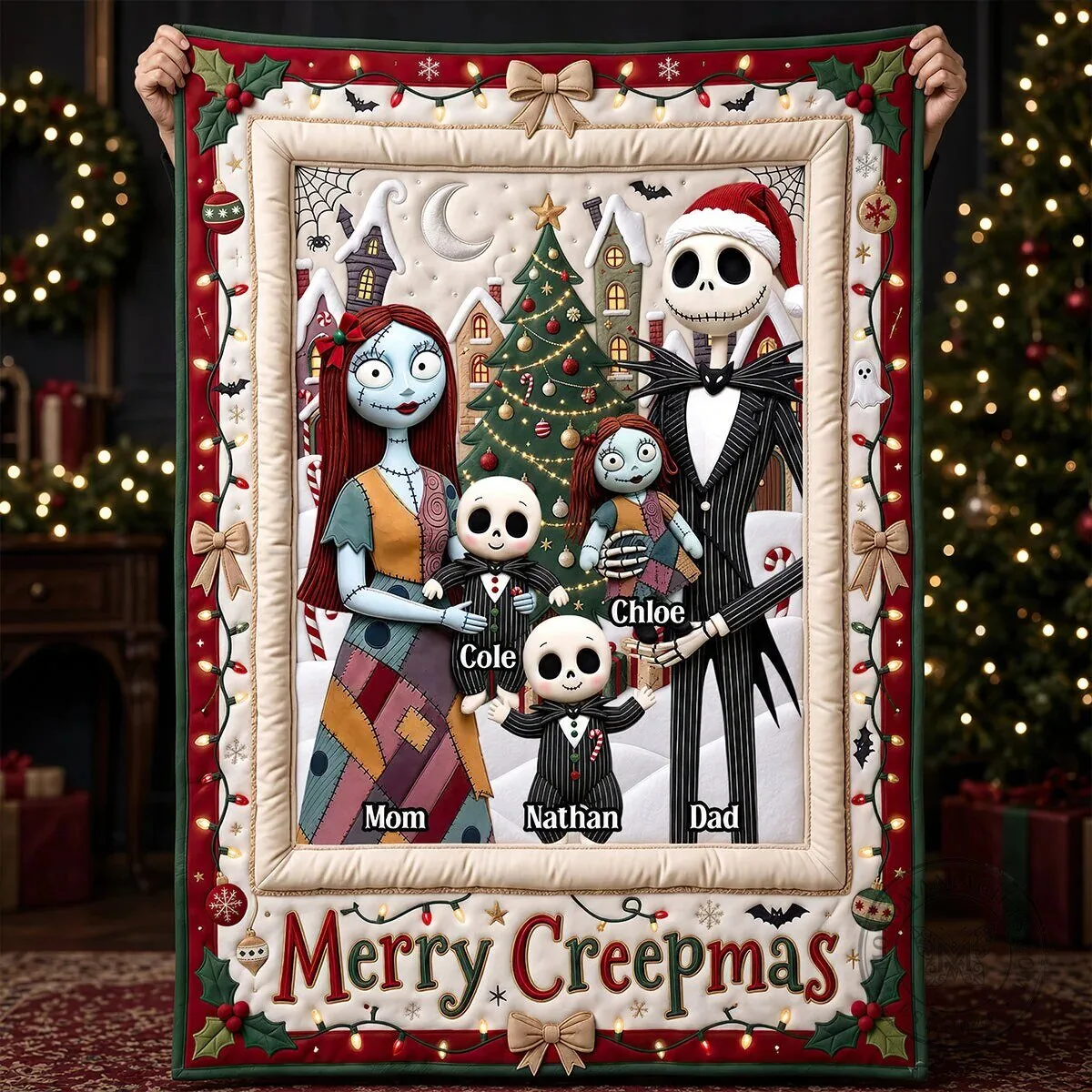 Nightmare Before Christmas Family Personalized Merry Creepmas Blanket
