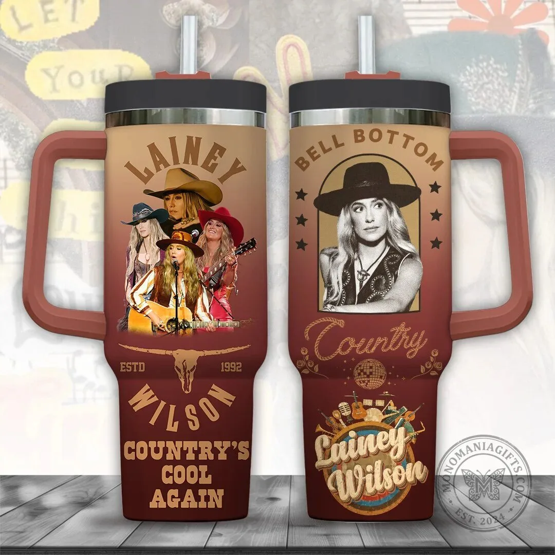 Lainey Wilson Country Music Bell Bottom Tumbler with Handle and Straw