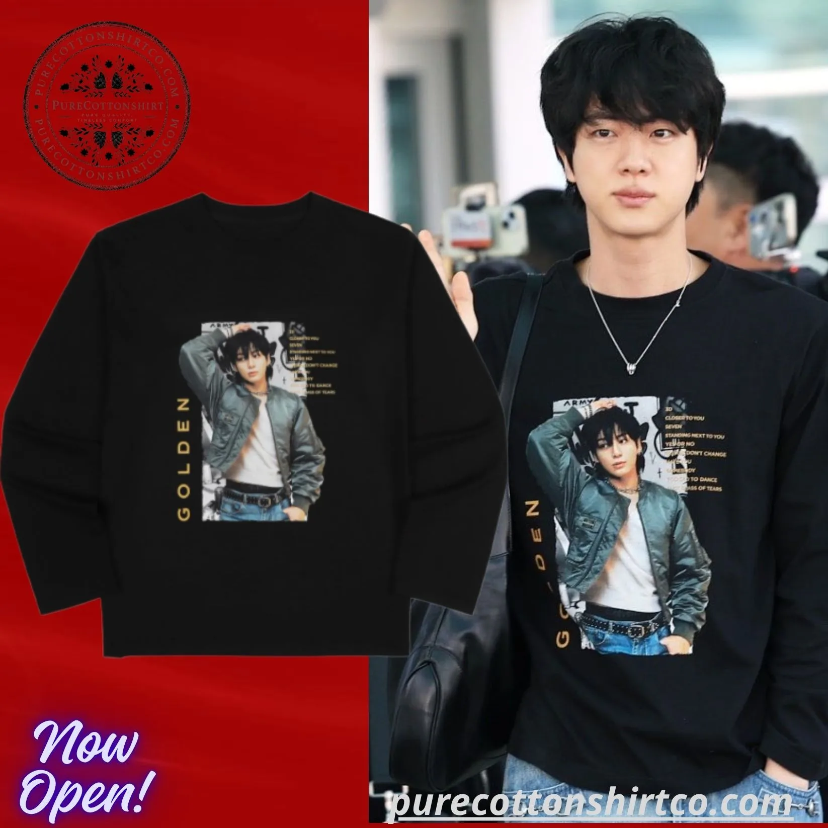 BTS Jin Wearing Jungkook Golden Long Sleeve Shirt