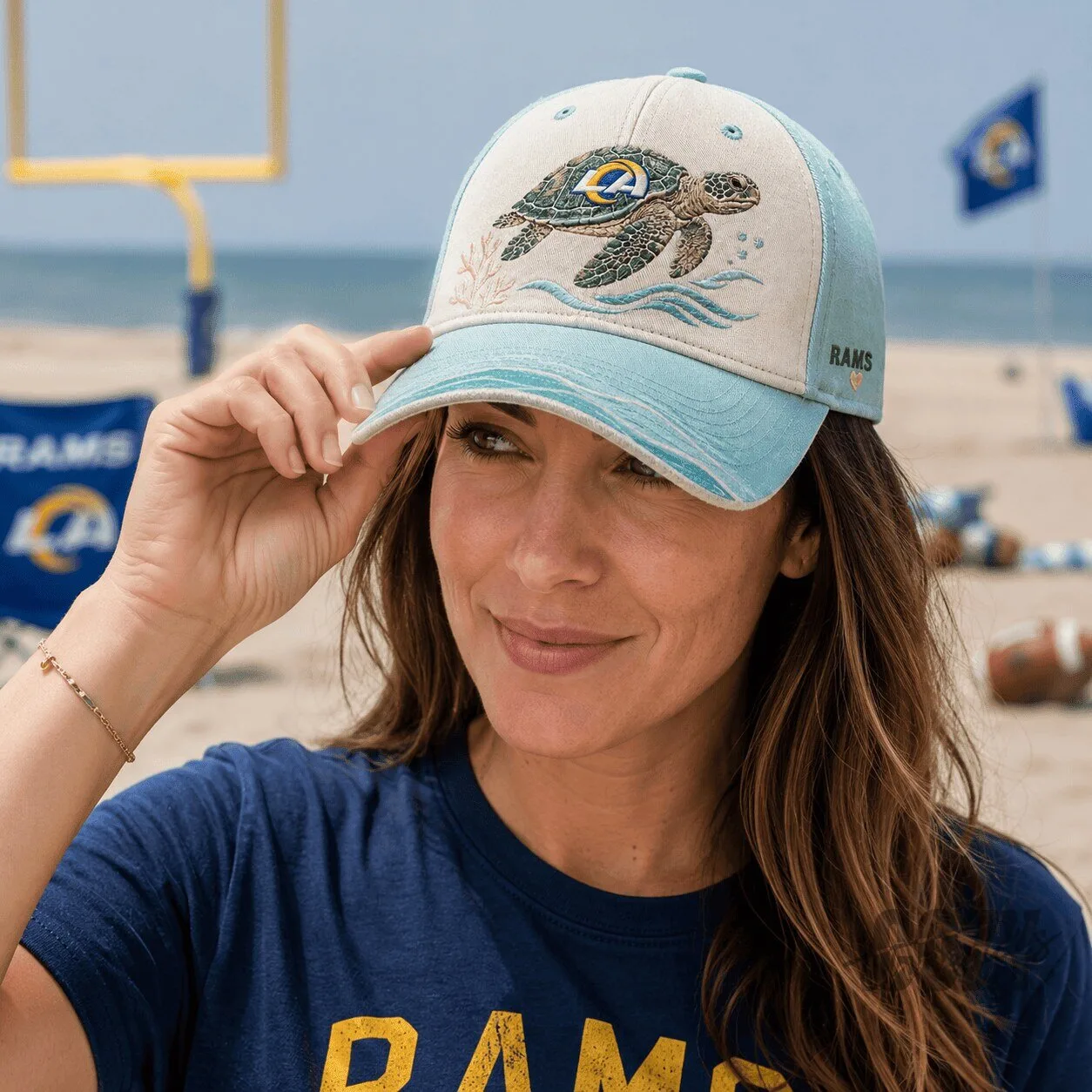 Embroidered Adjustable Cap Hat featuring Sea Turtle for Los Angeles Rams Football Fans