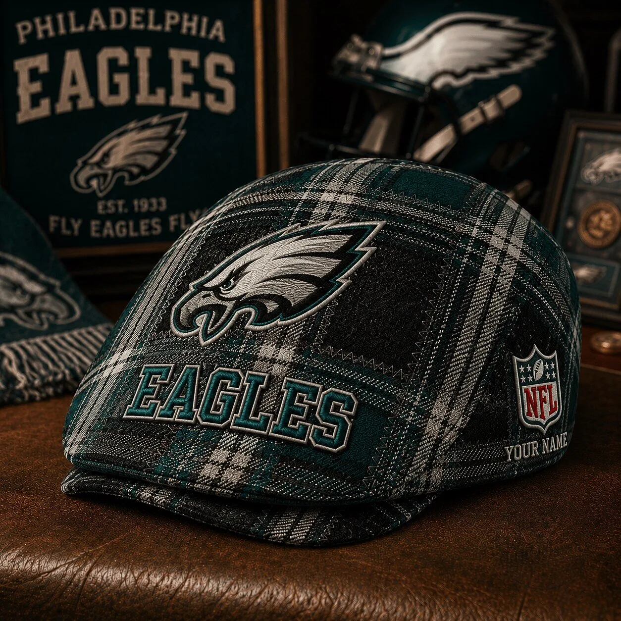 Philadelphia Eagles Fan Plaid Custom Name Flat Cap
