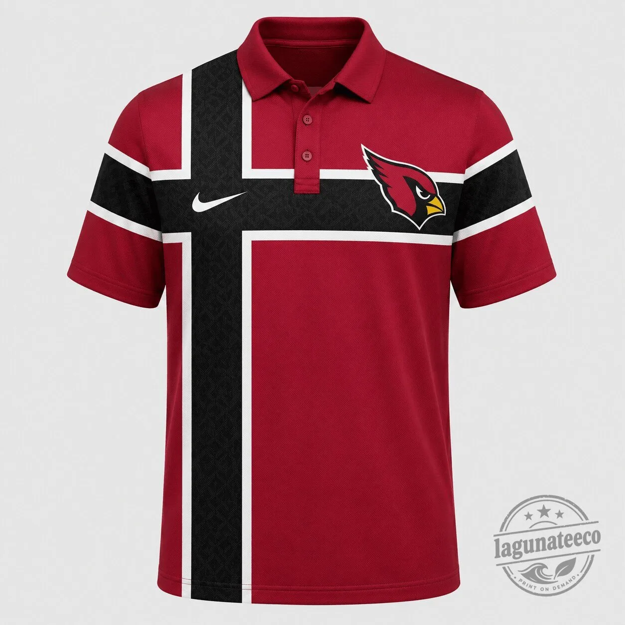 Arizona Cardinals Football Team Logo Red and Black Striped Polo Shirt for Men
