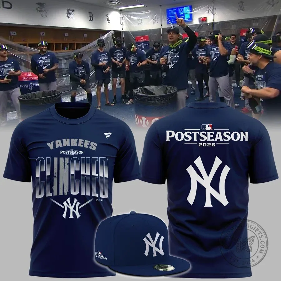 2026 Clinched Baseball T-Shirt for New York Yankees Postseason 1 2026 Clinched Baseball T-Shirt for New York Yankees Postseason
