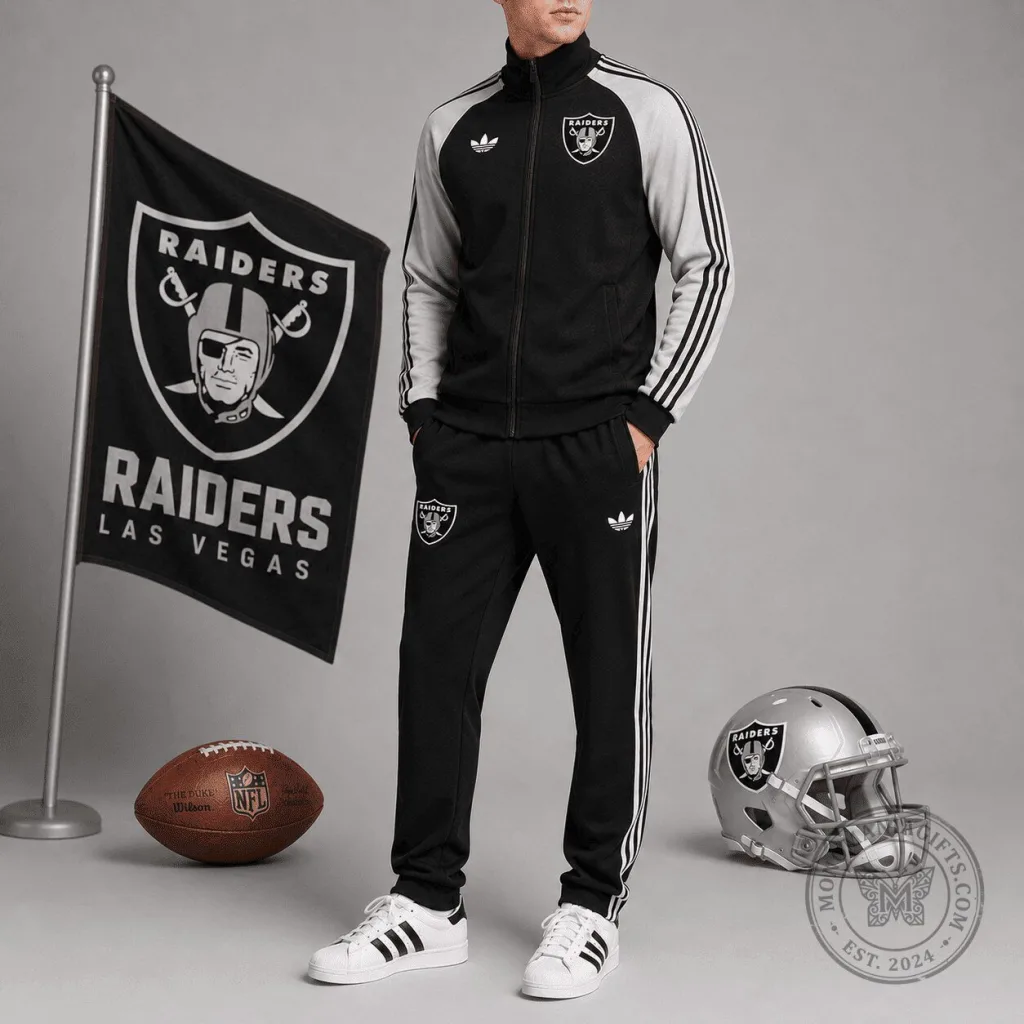 Las Vegas Raiders Adidas Black and White Track Jacket Las Vegas Raiders Adidas Black and White Track Jacket