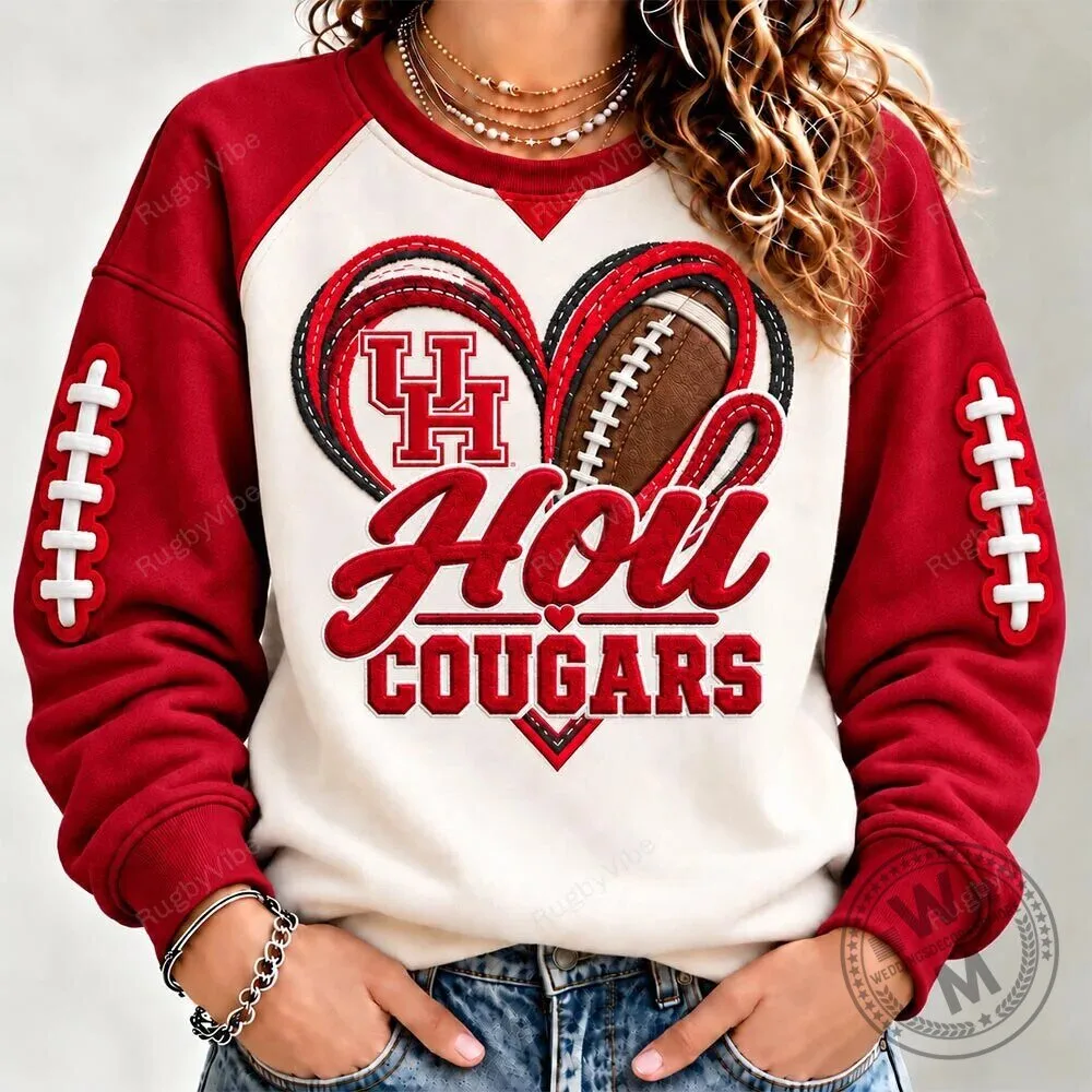 University of Houston Cougars Football Heart Design Crewneck Sweatshirt