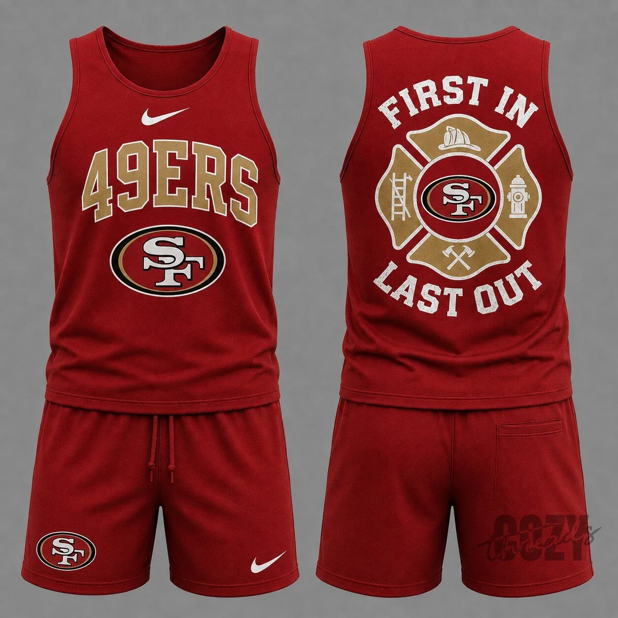 San Francisco 49ers First In Last Out Firefighter Men's Tank Top 1 San Francisco 49ers First In Last Out Firefighter Men