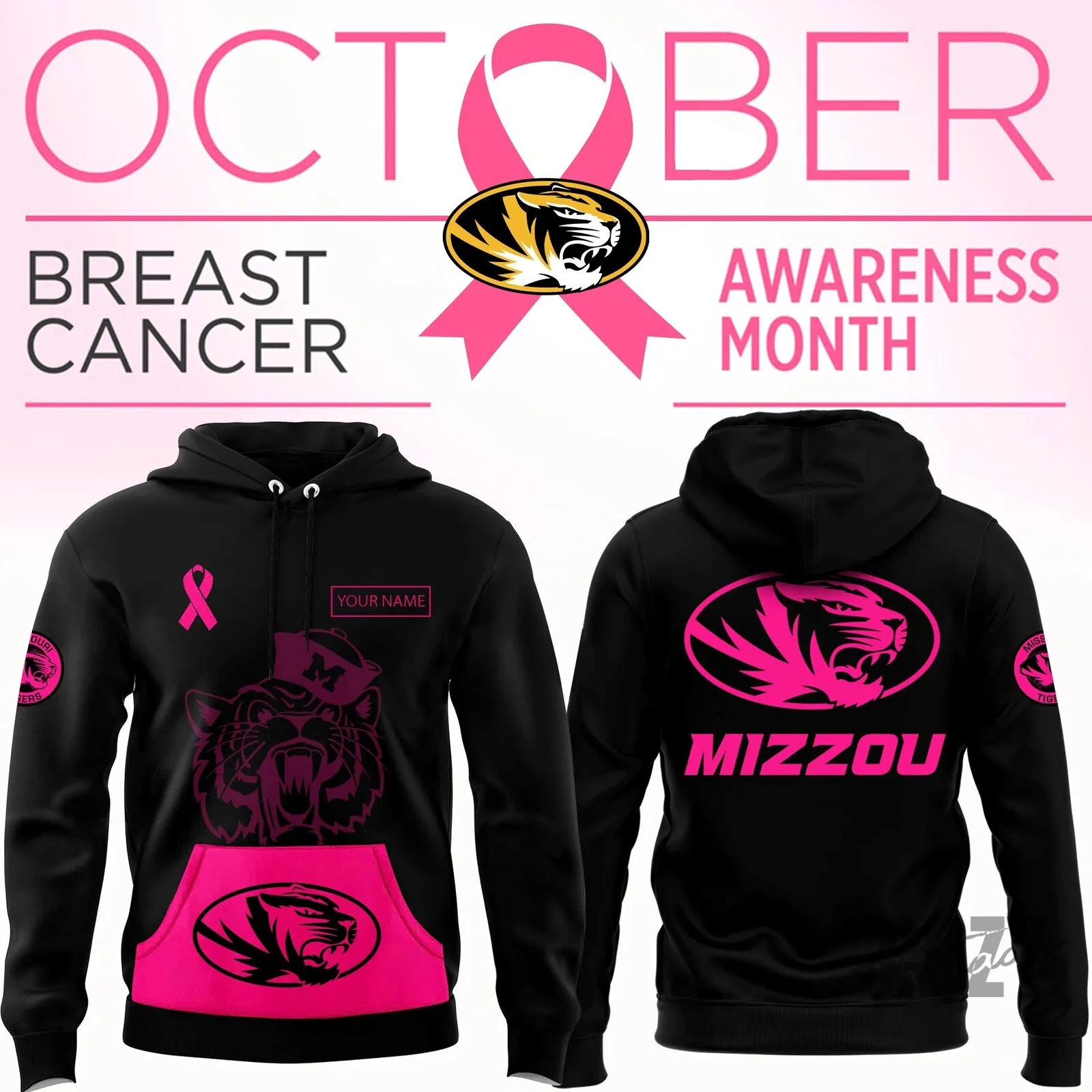Missouri Tigers Breast Cancer Awareness Personalized Black Hoodie 1 Missouri Tigers Breast Cancer Awareness Personalized Black Hoodie