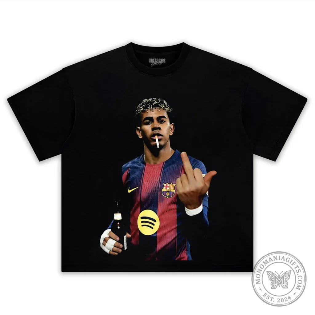 Lamine Yamal Barcelona Football Club Player Graphic Black T-Shirt Lamine Yamal Barcelona Football Club Player Graphic Black T-Shirt