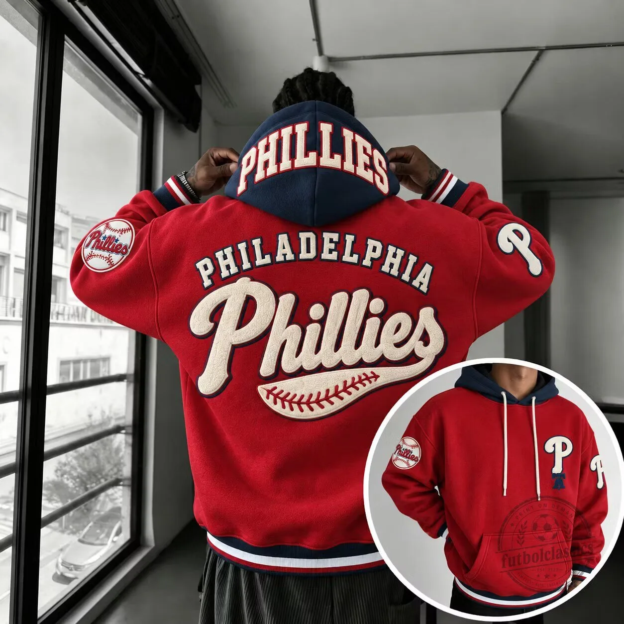 Philadelphia Phillies Baseball Team Red and Blue Embroidered Hoodie