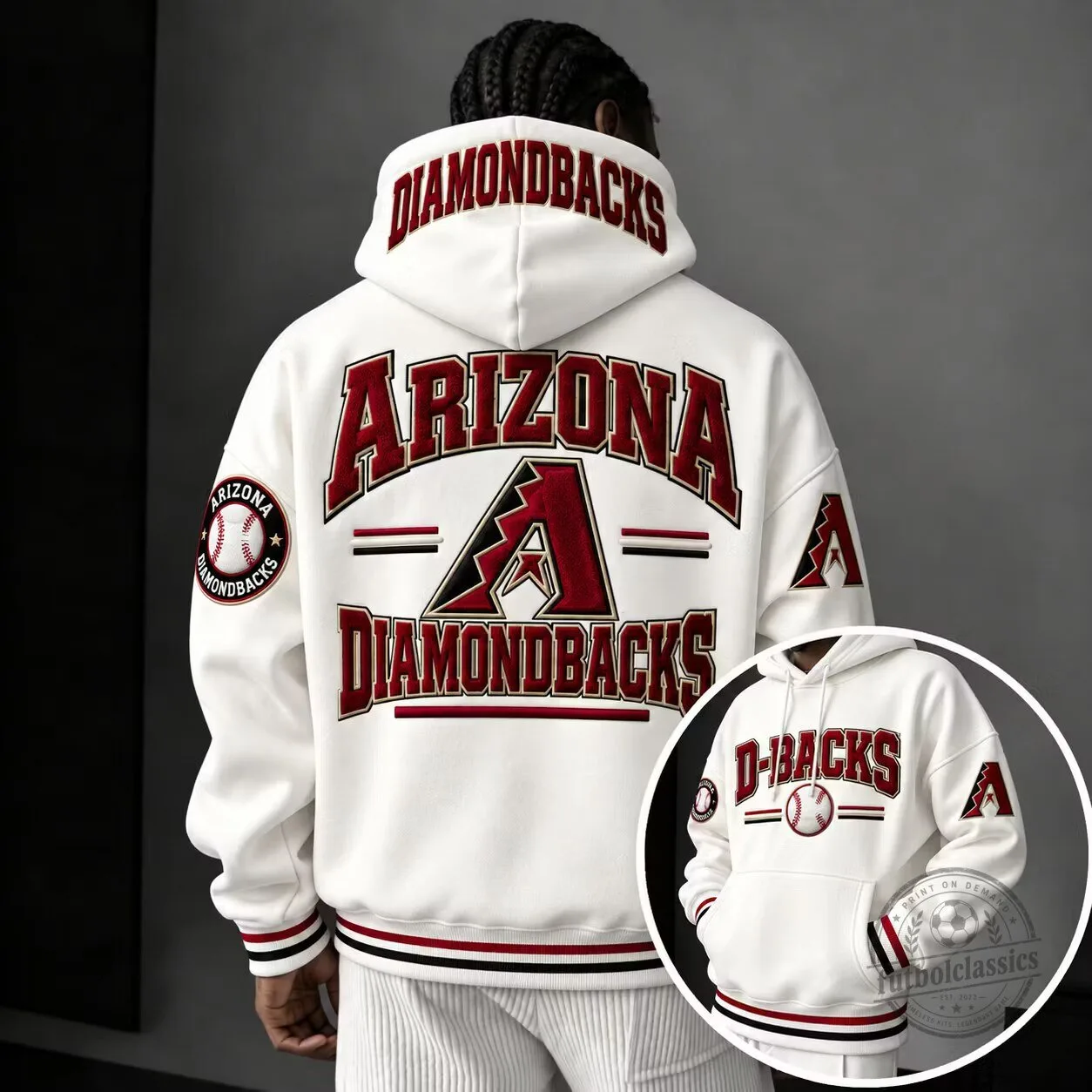Arizona Diamondbacks Baseball Team White Oversized Hoodie for Men and Women