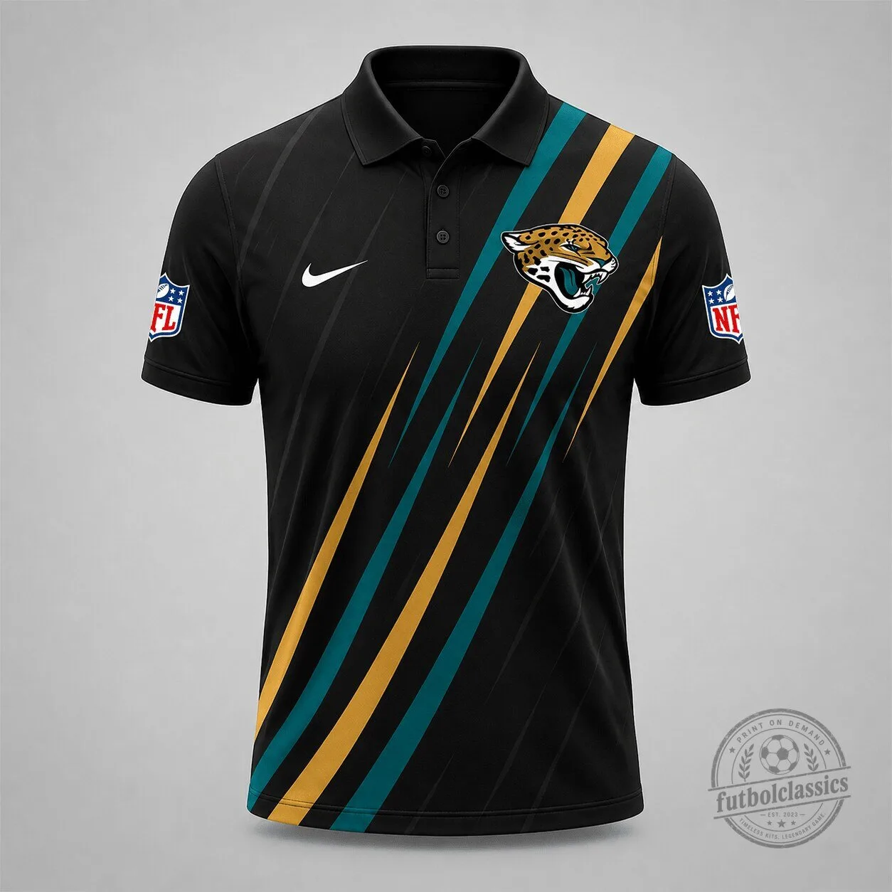 Jacksonville Jaguars National Football League Black Stripe Athletic Polo Shirt