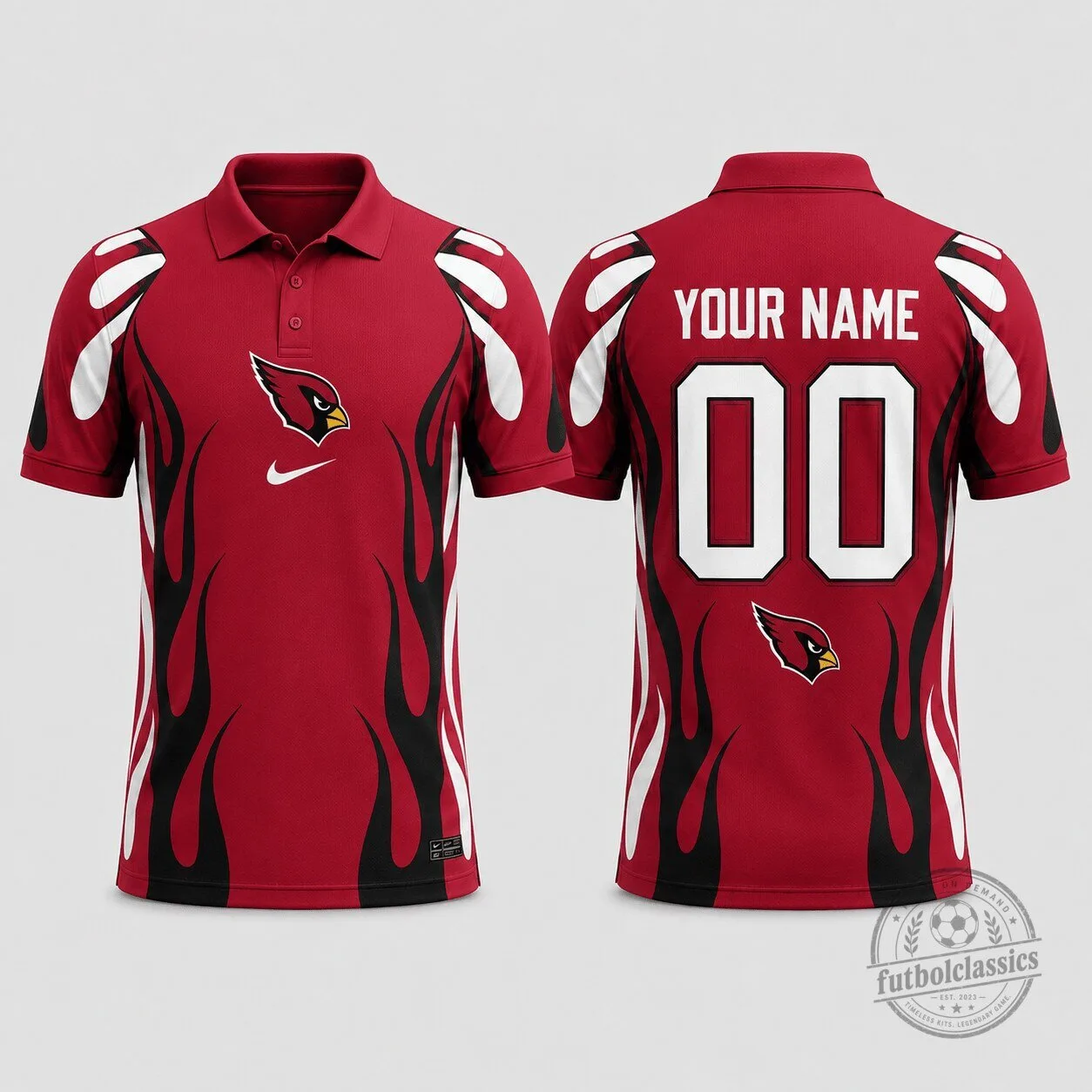 Arizona Cardinals Flame Design Personalized Red Polo Shirt