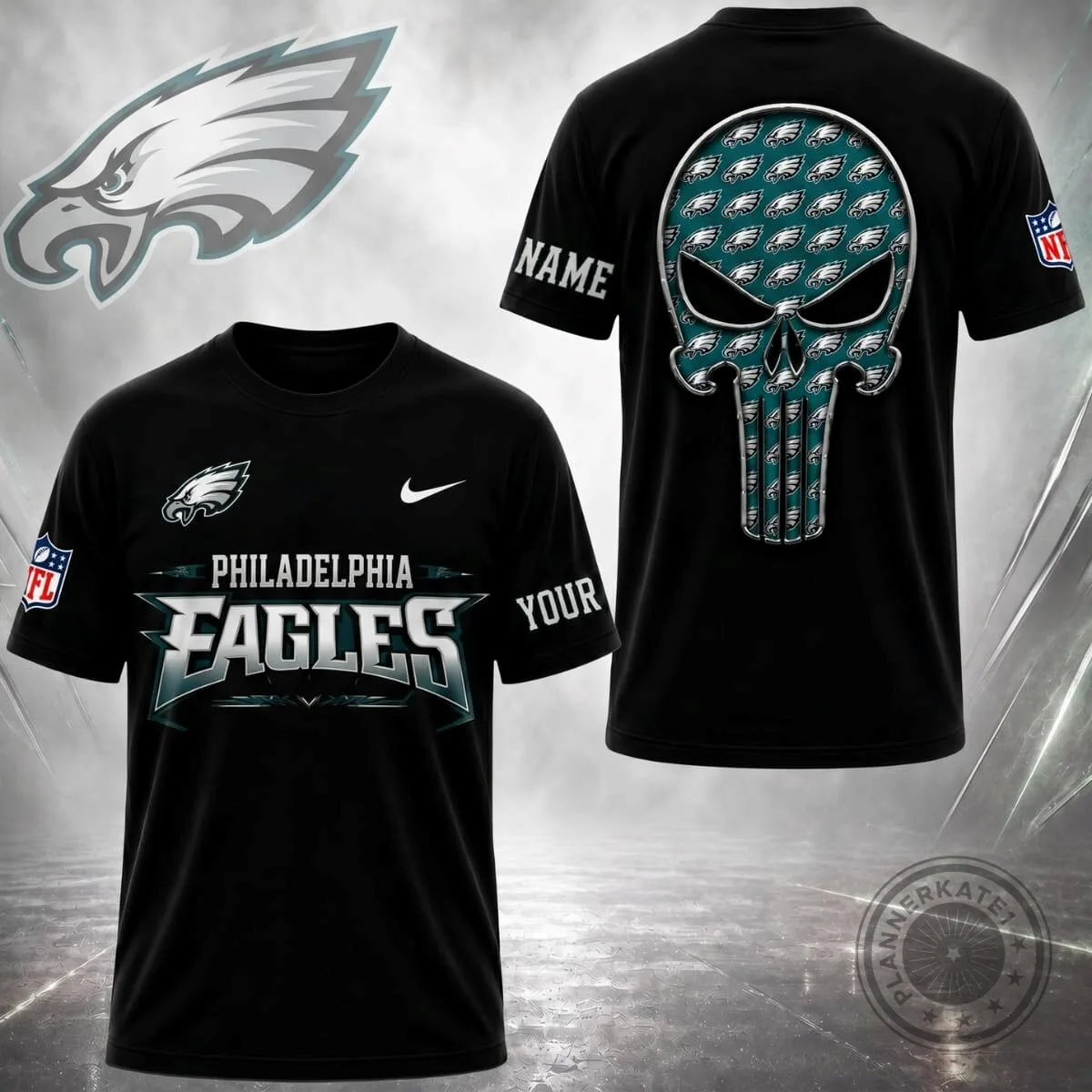 Philadelphia Eagles Fan Shirt Custom Name Gridiron Skull T-Shirt