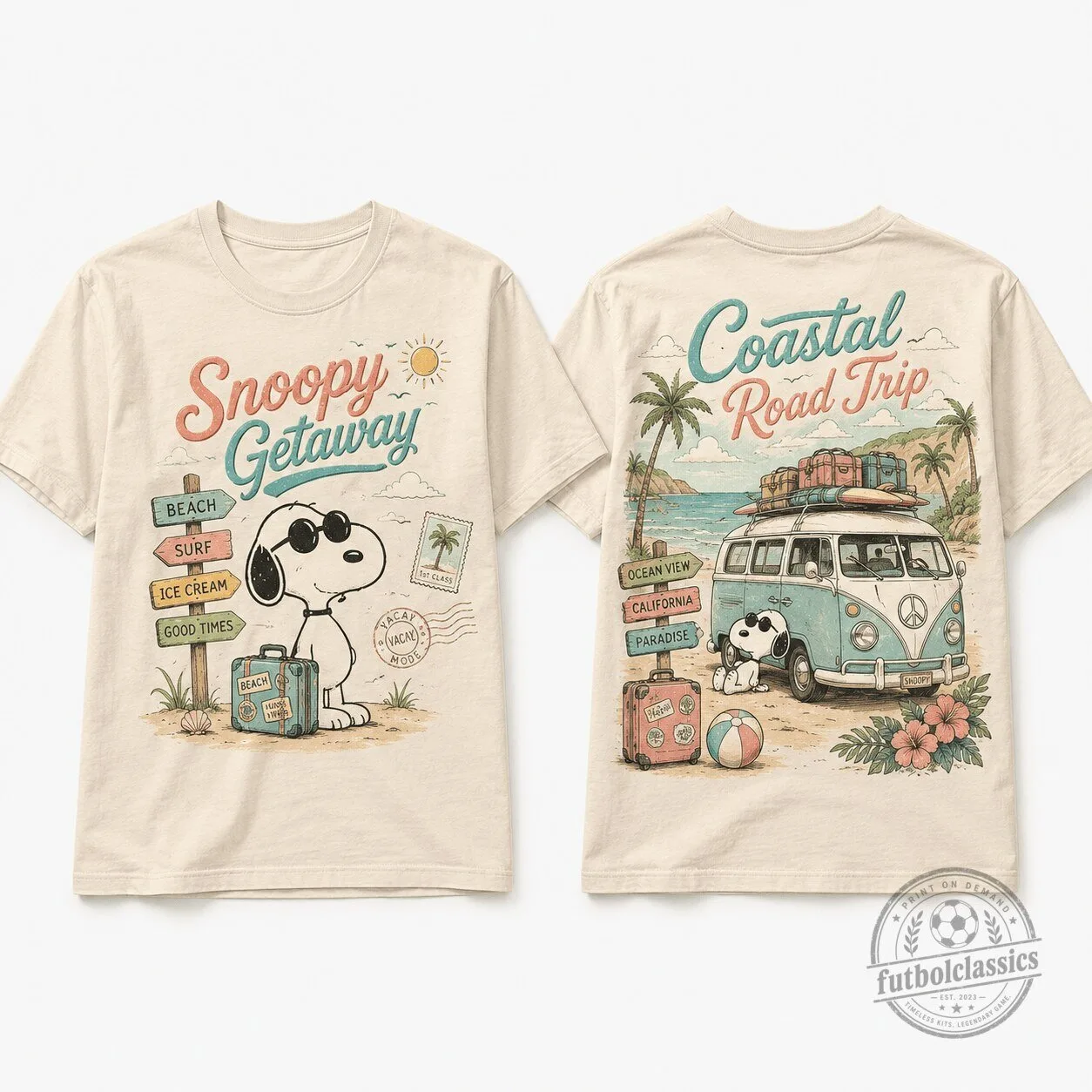 Snoopy Coastal Road Trip Shirt, Peanuts Cartoon Character T-Shirt