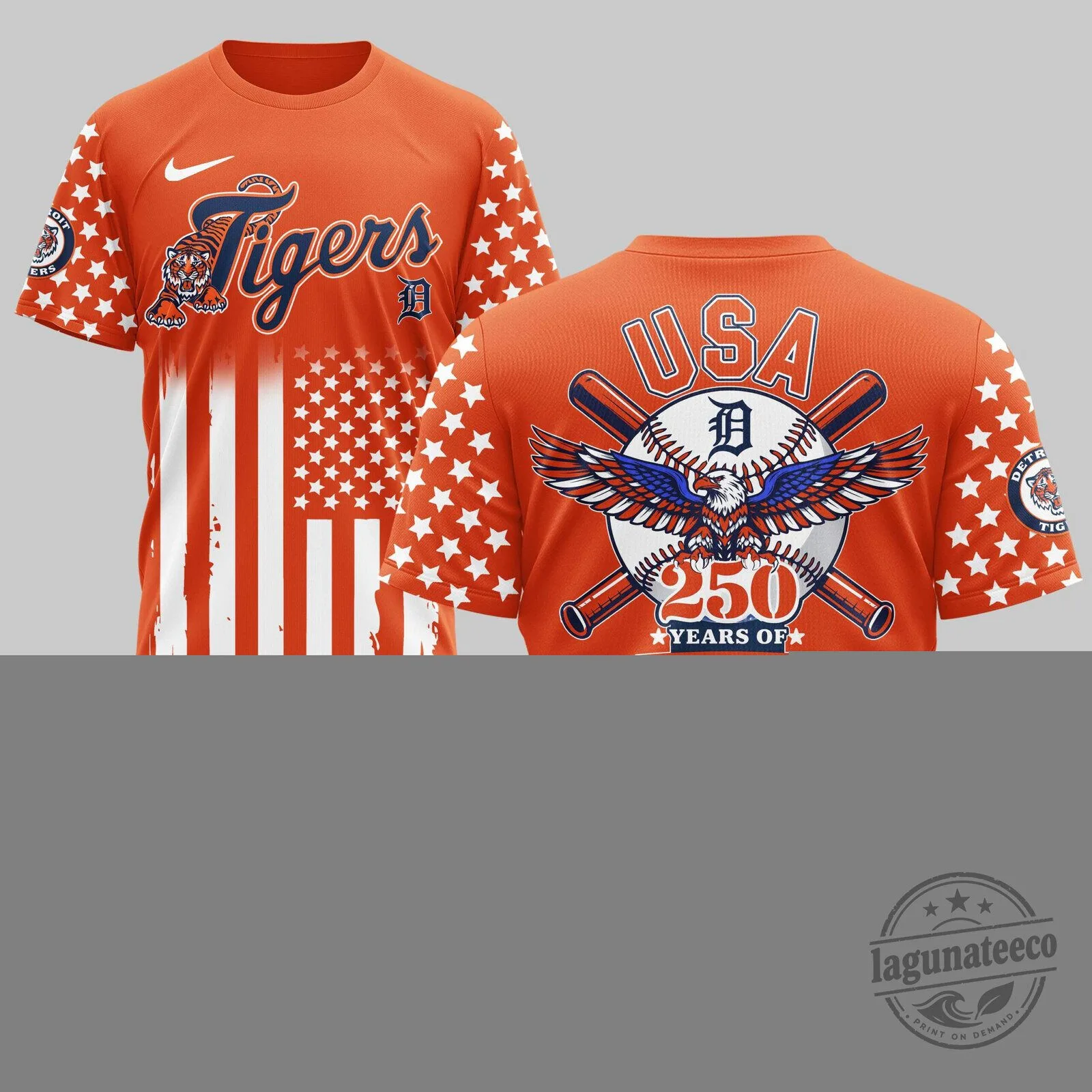 Detroit Tigers Shirt, Patriotic American Flag Baseball Fan T-Shirt
