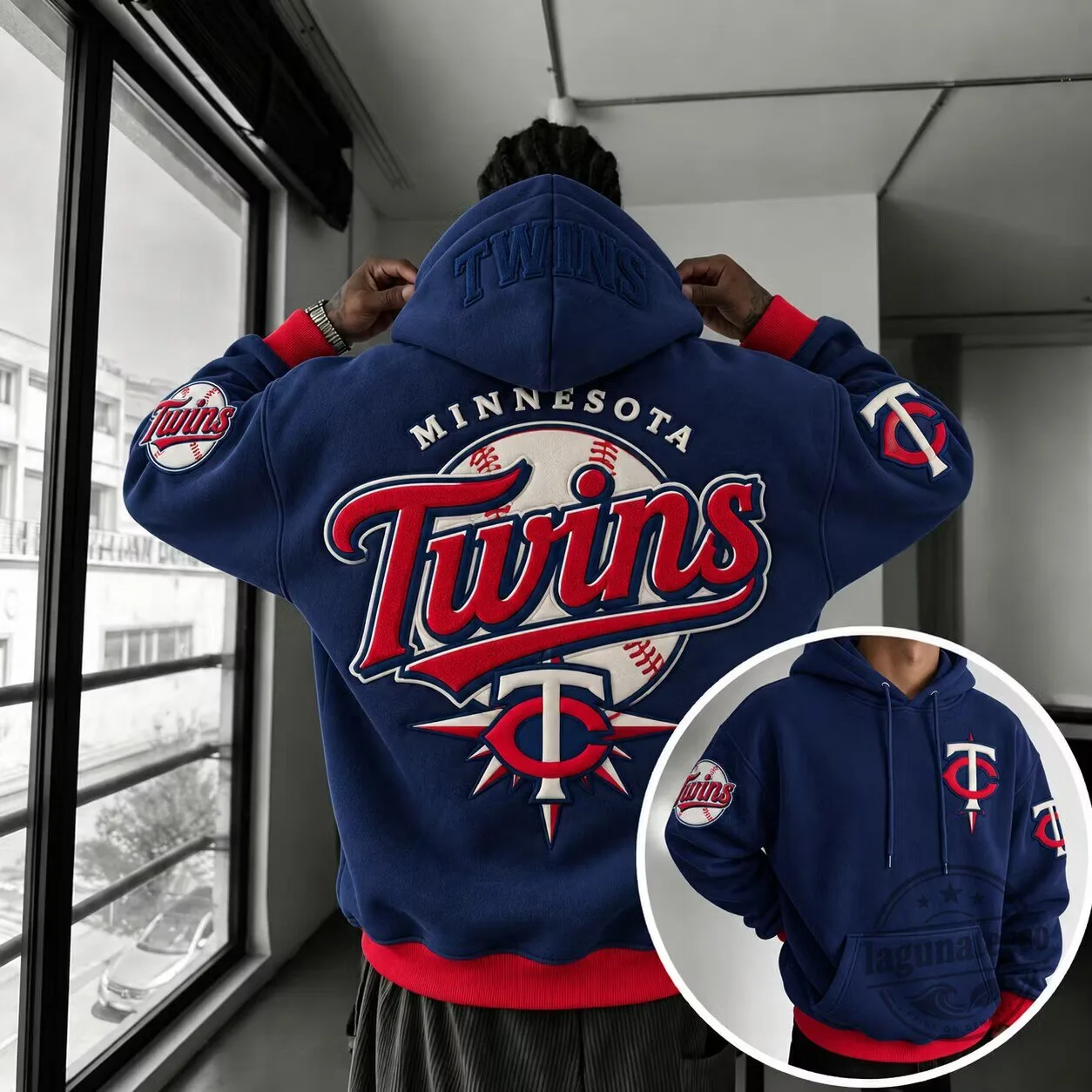 Minnesota Twins Baseball Team Logo Navy Blue Fan Apparel Hoodie