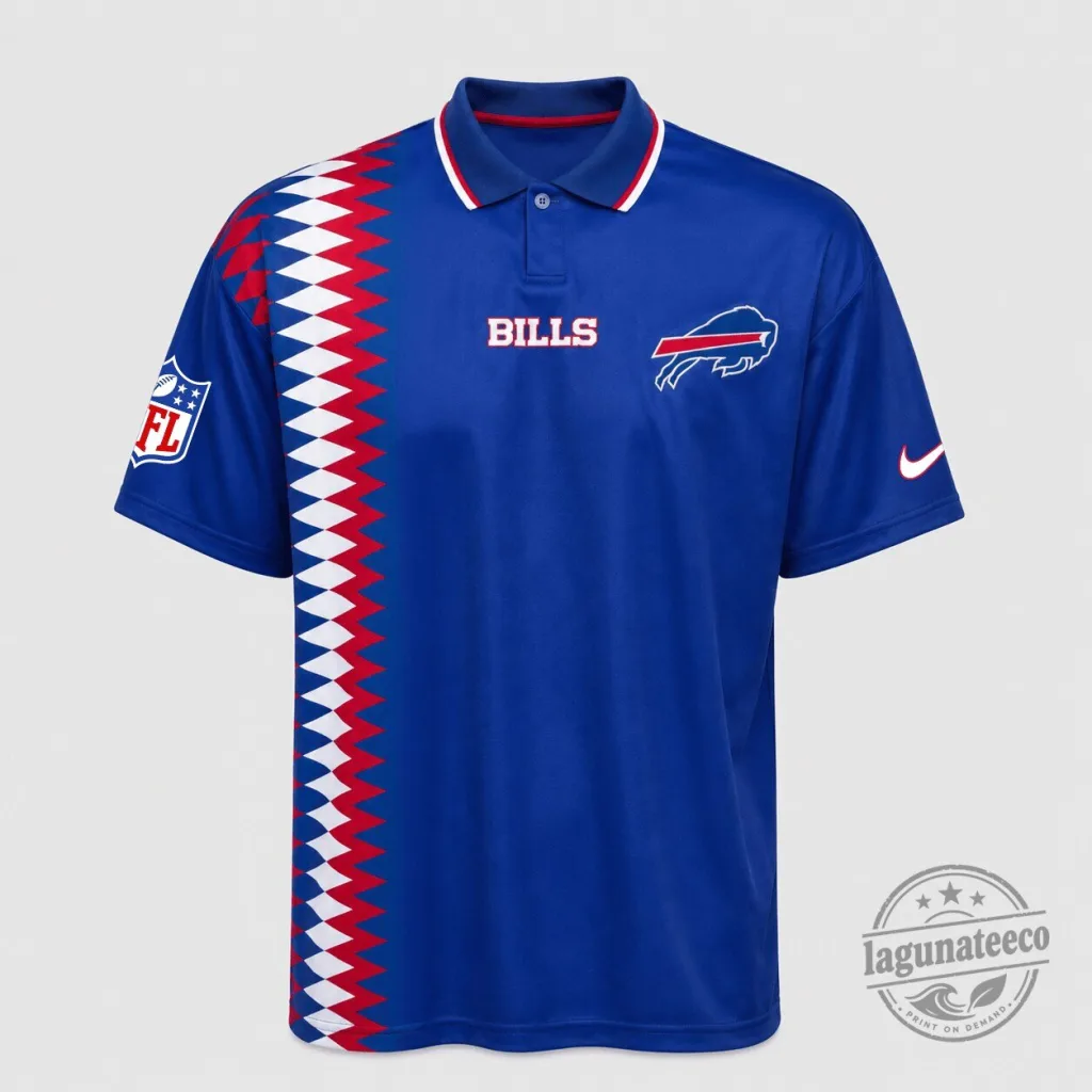 Buffalo Bills NFL Football Team Blue Zigzag Stripe Polo Shirt Buffalo Bills NFL Football Team Blue Zigzag Stripe Polo Shirt