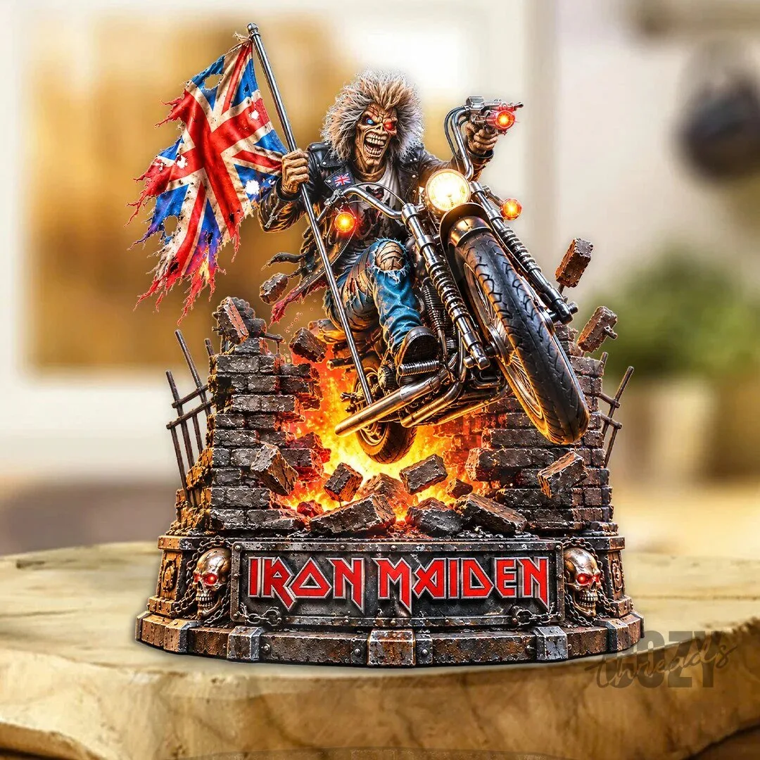 Iron Maiden Eddie on Motorcycle British Flag Acrylic Plaque 1 Iron Maiden Eddie on Motorcycle British Flag Acrylic Plaque