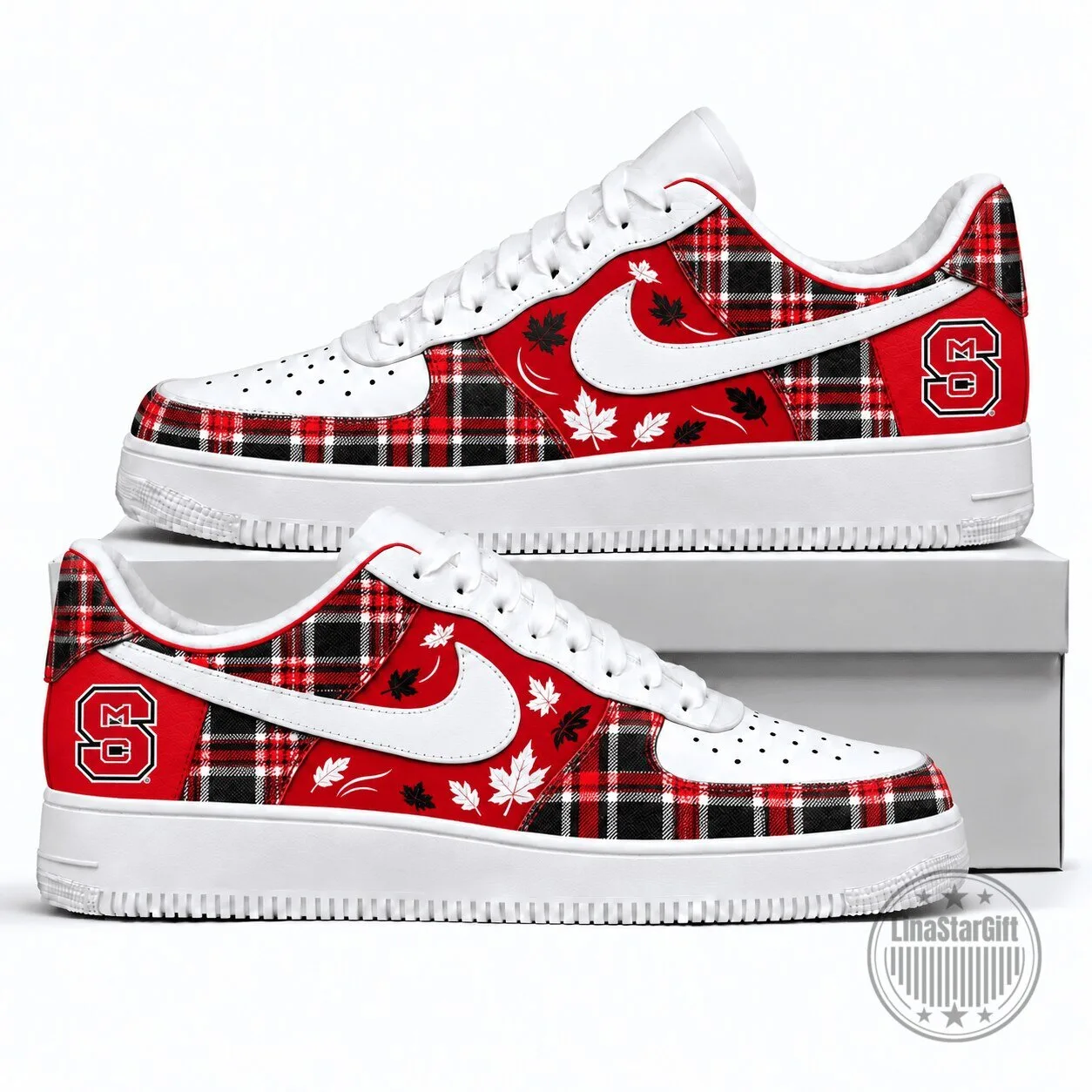 North Carolina State Wolfpack Plaid Pattern Fall Season Sneakers
