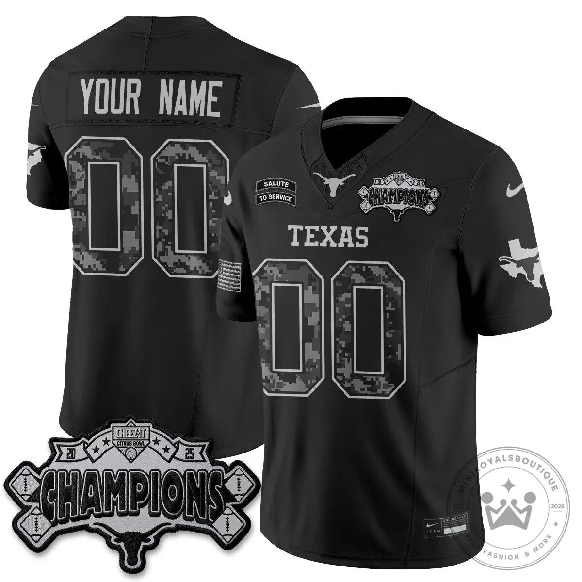 2025 Citrus Bowl Champions Football Jersey - Texas Longhorns Salute To Service Edition