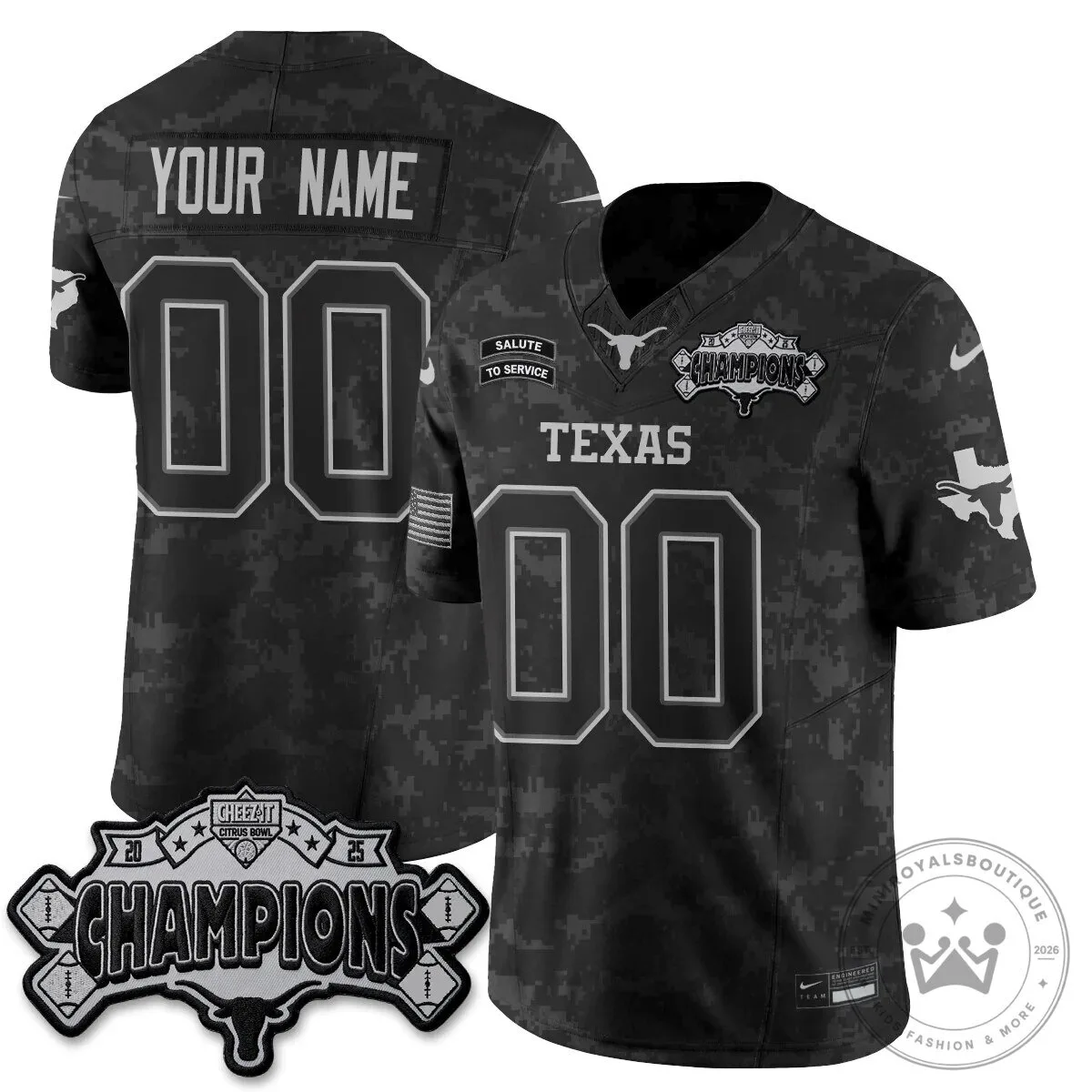 2025 Citrus Bowl Champions Football Jersey - Texas Longhorns Salute To Service Edition 8 2025 Citrus Bowl Champions Football Jersey - Texas Longhorns Salute To Service Edition