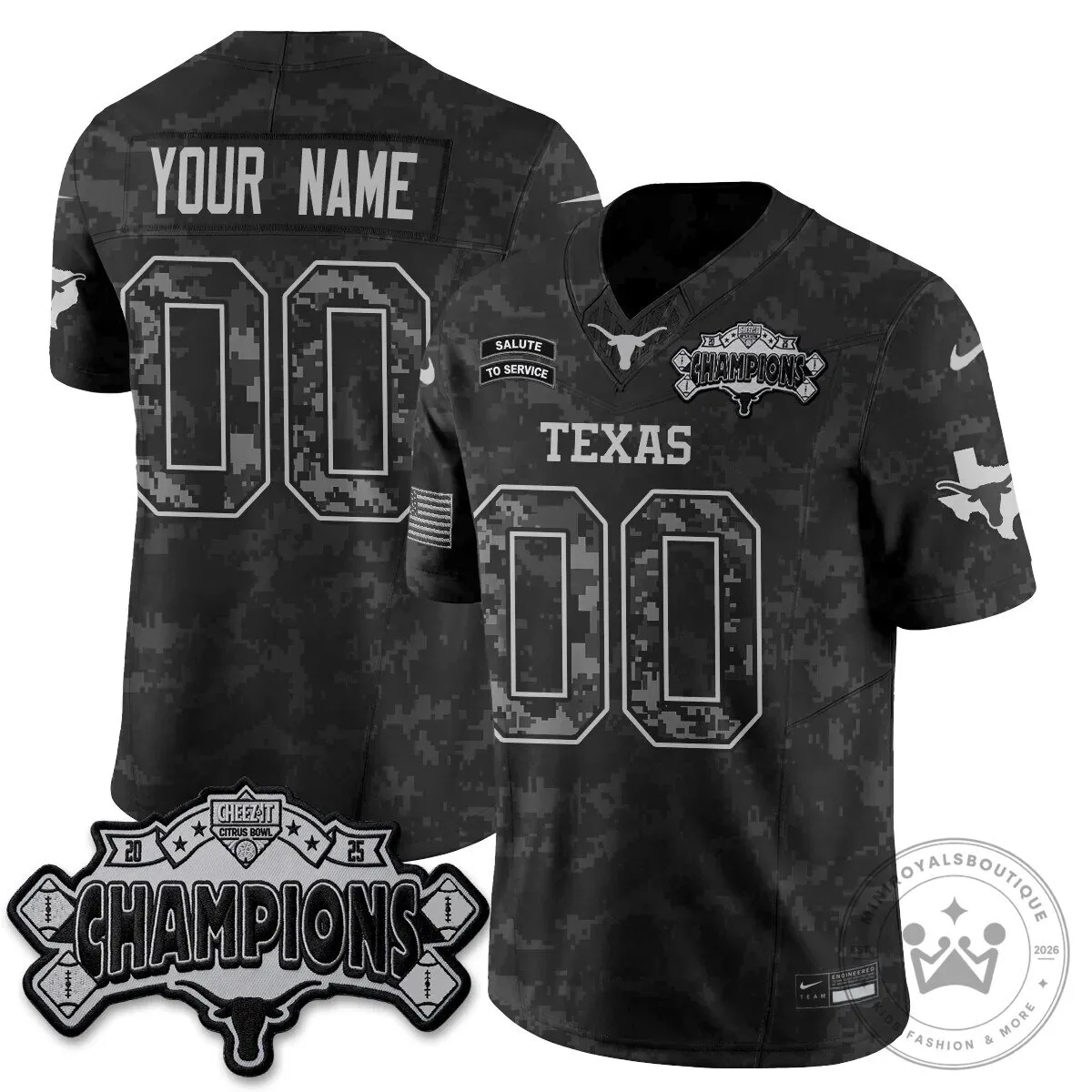 2025 Citrus Bowl Champions Football Jersey - Texas Longhorns Salute To Service Edition 9 2025 Citrus Bowl Champions Football Jersey - Texas Longhorns Salute To Service Edition