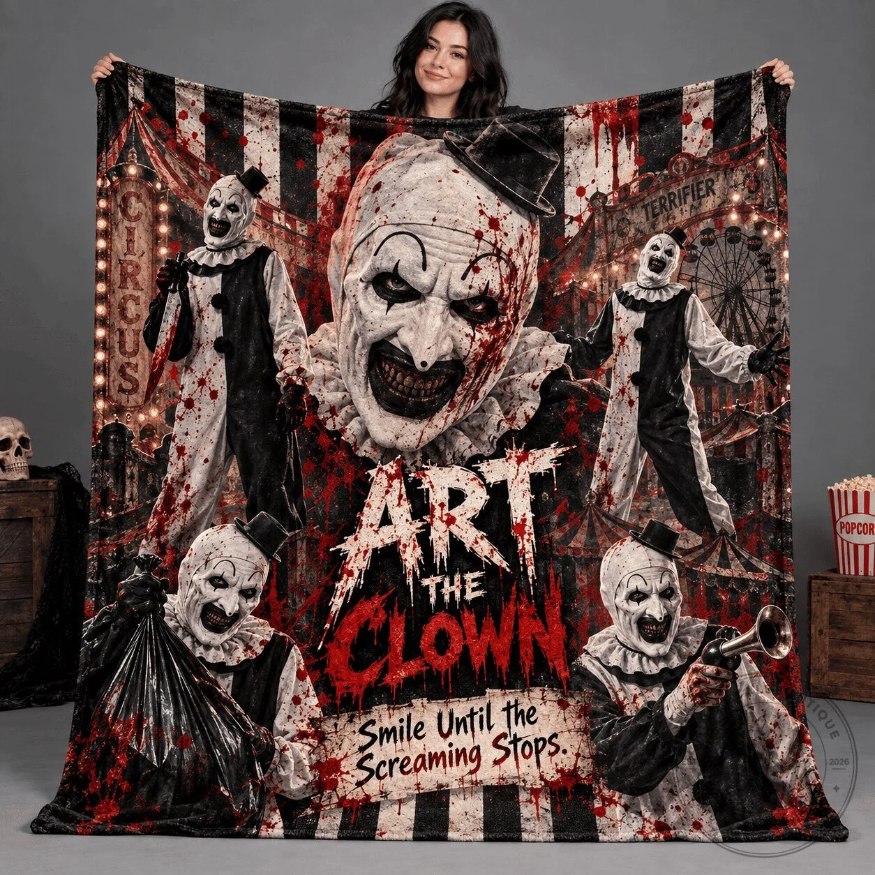 Terrifier Art The Clown Horror Movie Circus Blood Splatter Fleece Blanket