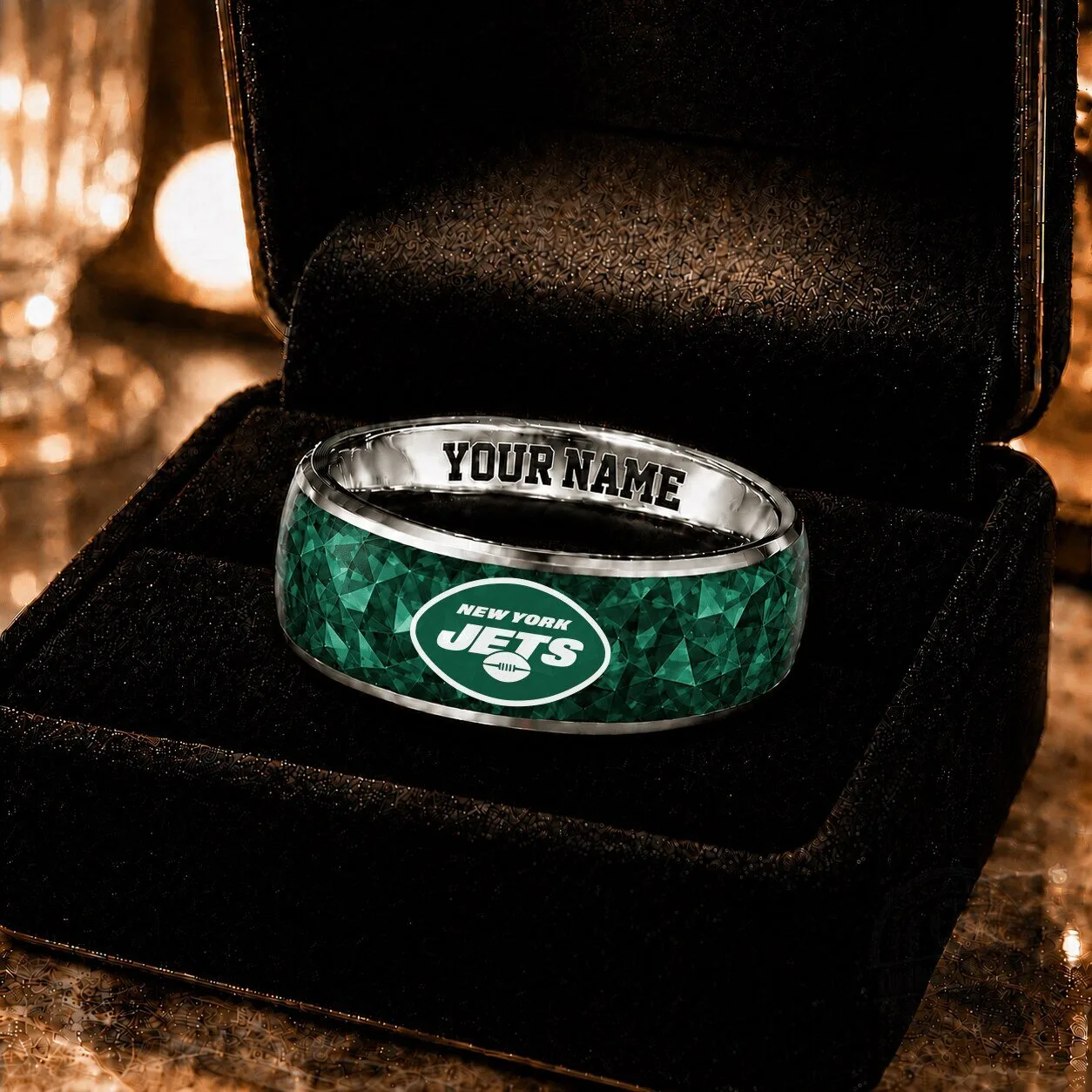 New York Jets NFL Custom Name Emerald Green Sports Fan Ring