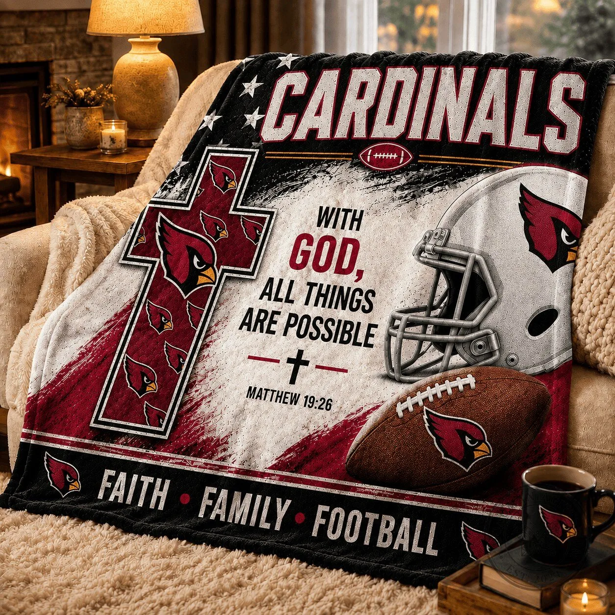 Arizona Cardinals Football Team Faith Family Football Blanket