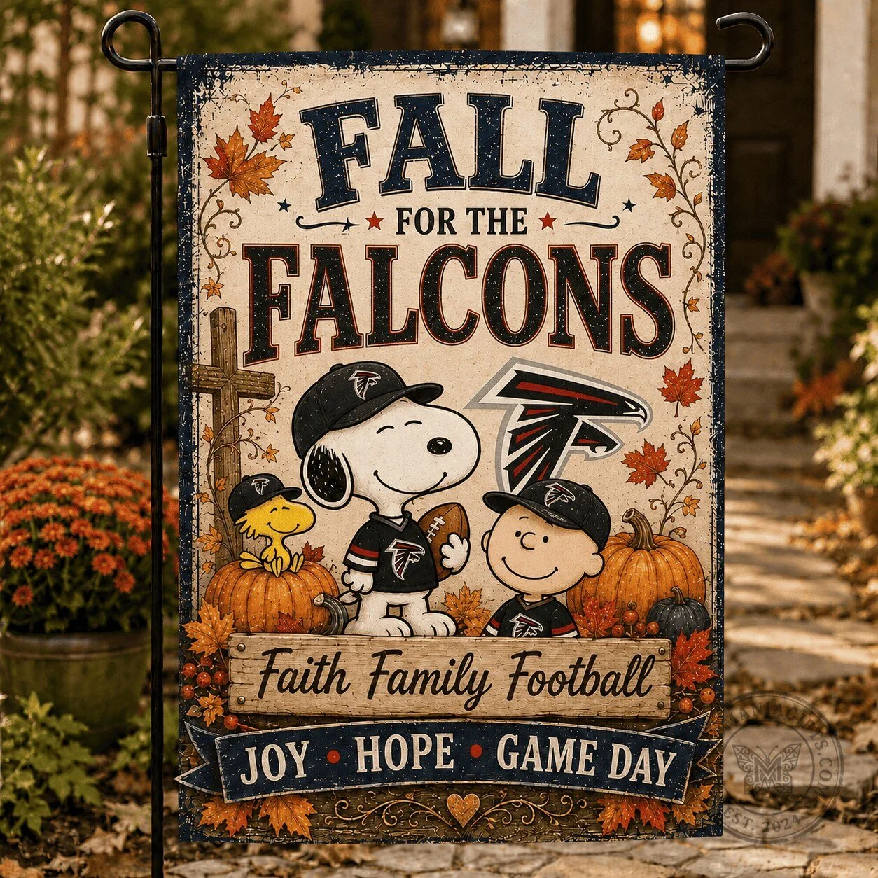 Atlanta Falcons Snoopy and Charlie Brown Fall for the Falcons Football Flag