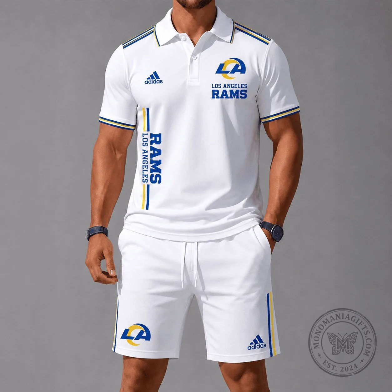White Polo Shirt of the National Football League featuring Los Angeles Rams design