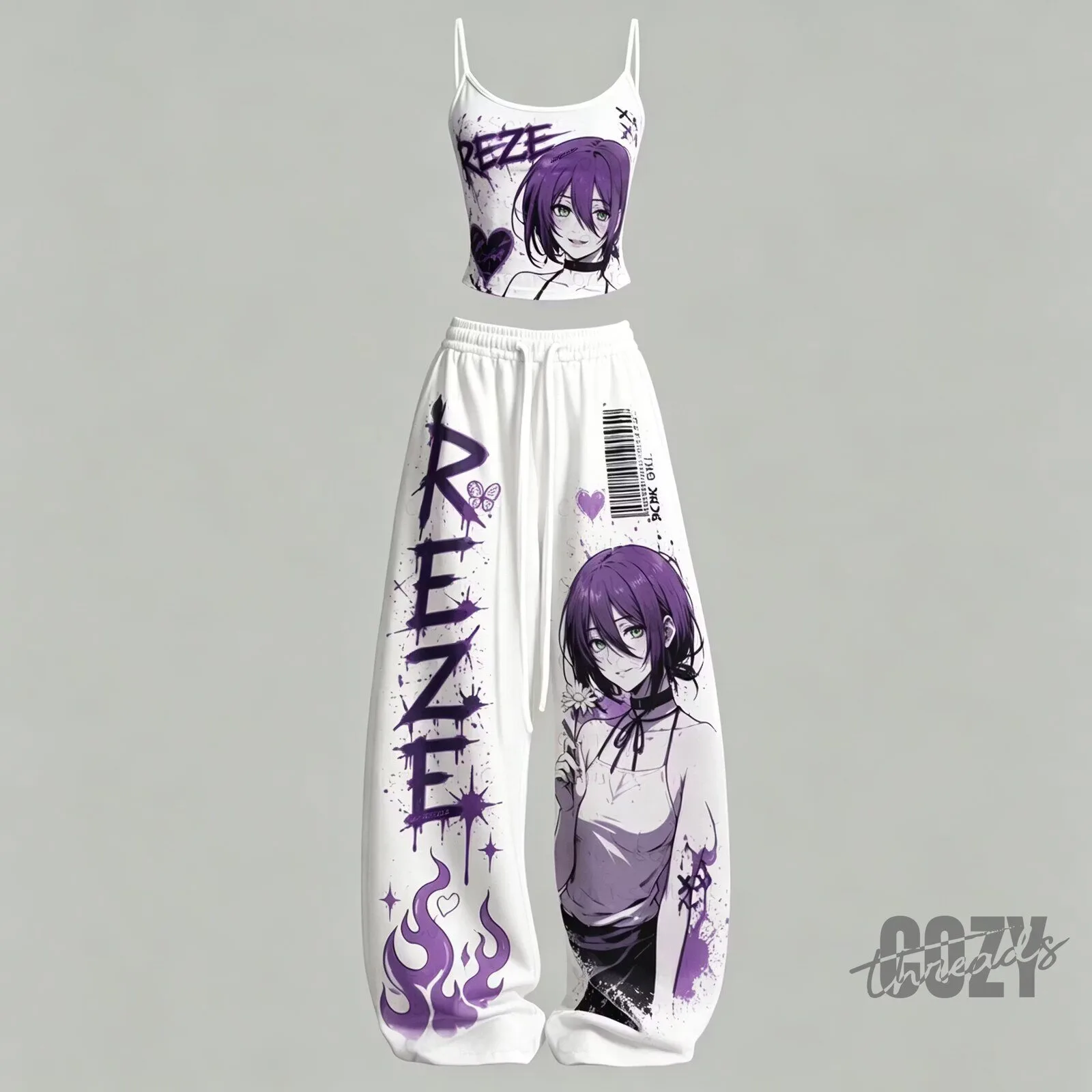 Chainsaw Man Reze Anime Character Crop Top and Jogger Pants Set