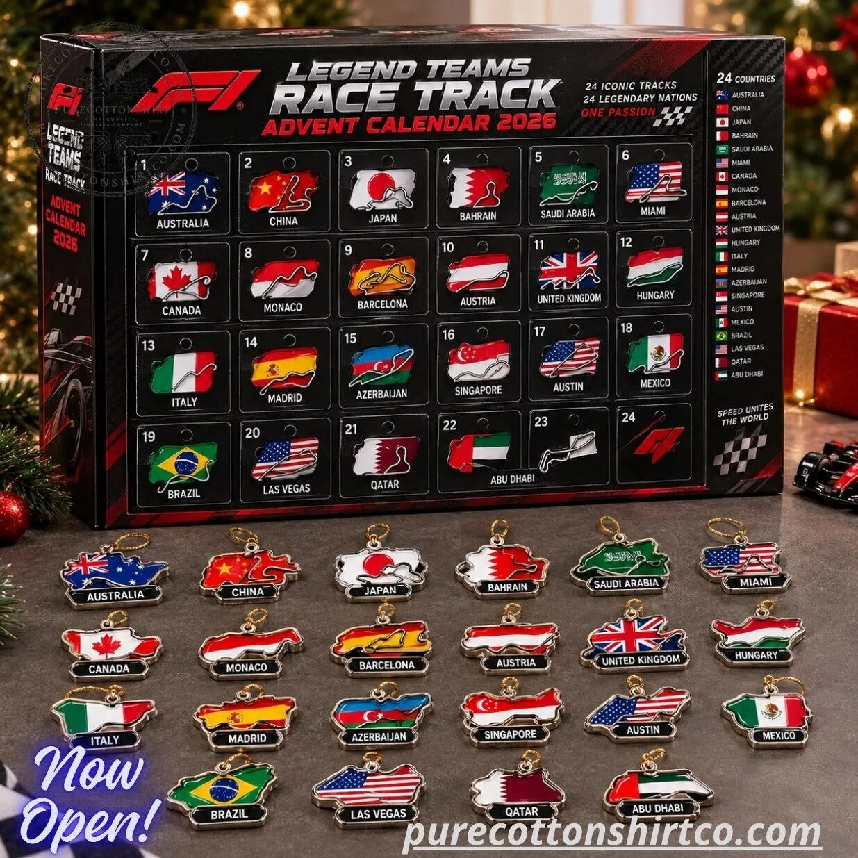 F1 Legend Teams Race Track Advent Calendar 2026 – 24 Iconic Tracks Acrylic Ornament Set