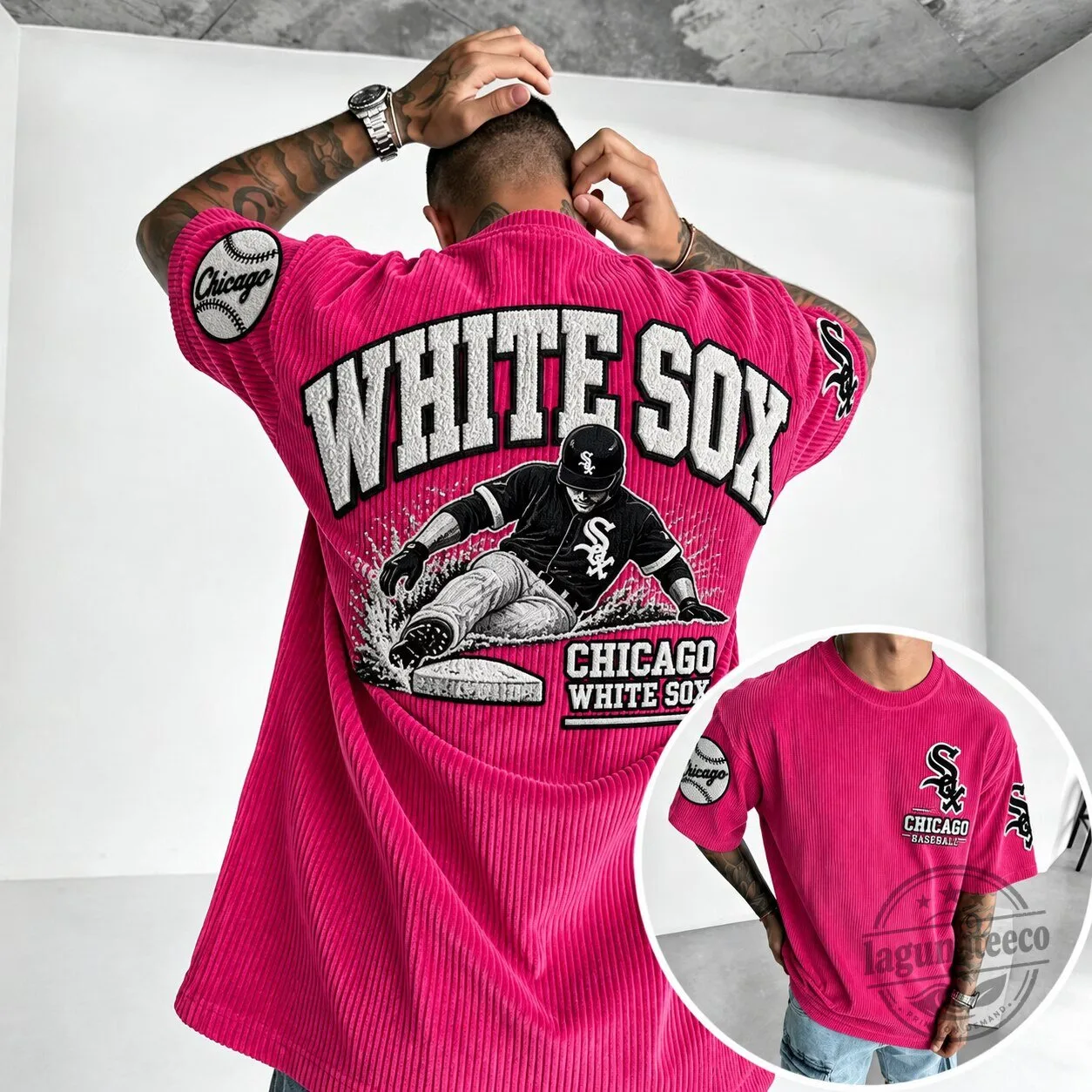 Chicago White Sox Baseball Player Graphic Oversized Pink T-Shirt 1 Chicago White Sox Baseball Player Graphic Oversized Pink T-Shirt
