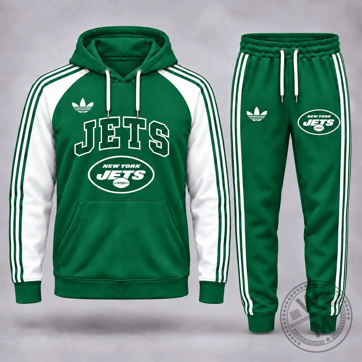 New York Jets Football Team Green and White Striped Hoodie and Jogger Set
