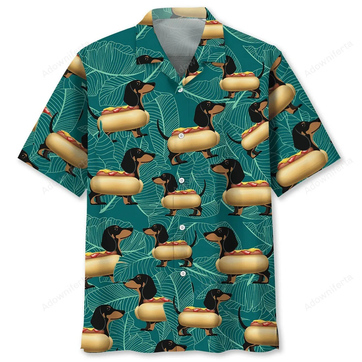 Dachshund Hot Dog Funny Tropical Pattern Hawaiian Shirt