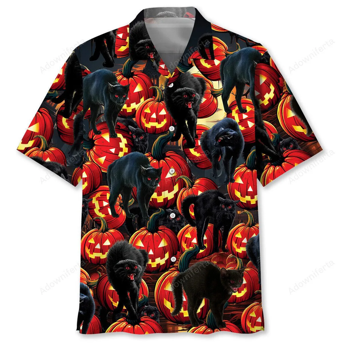 Spooky Black Cat And Pumpkin Halloween Hawaiian Shirt