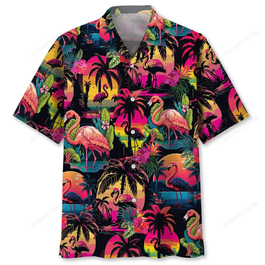 Flamingo Retro Sunset Palm Tree Tropical Hawaiian Shirt Flamingo Retro Sunset Palm Tree Tropical Hawaiian Shirt