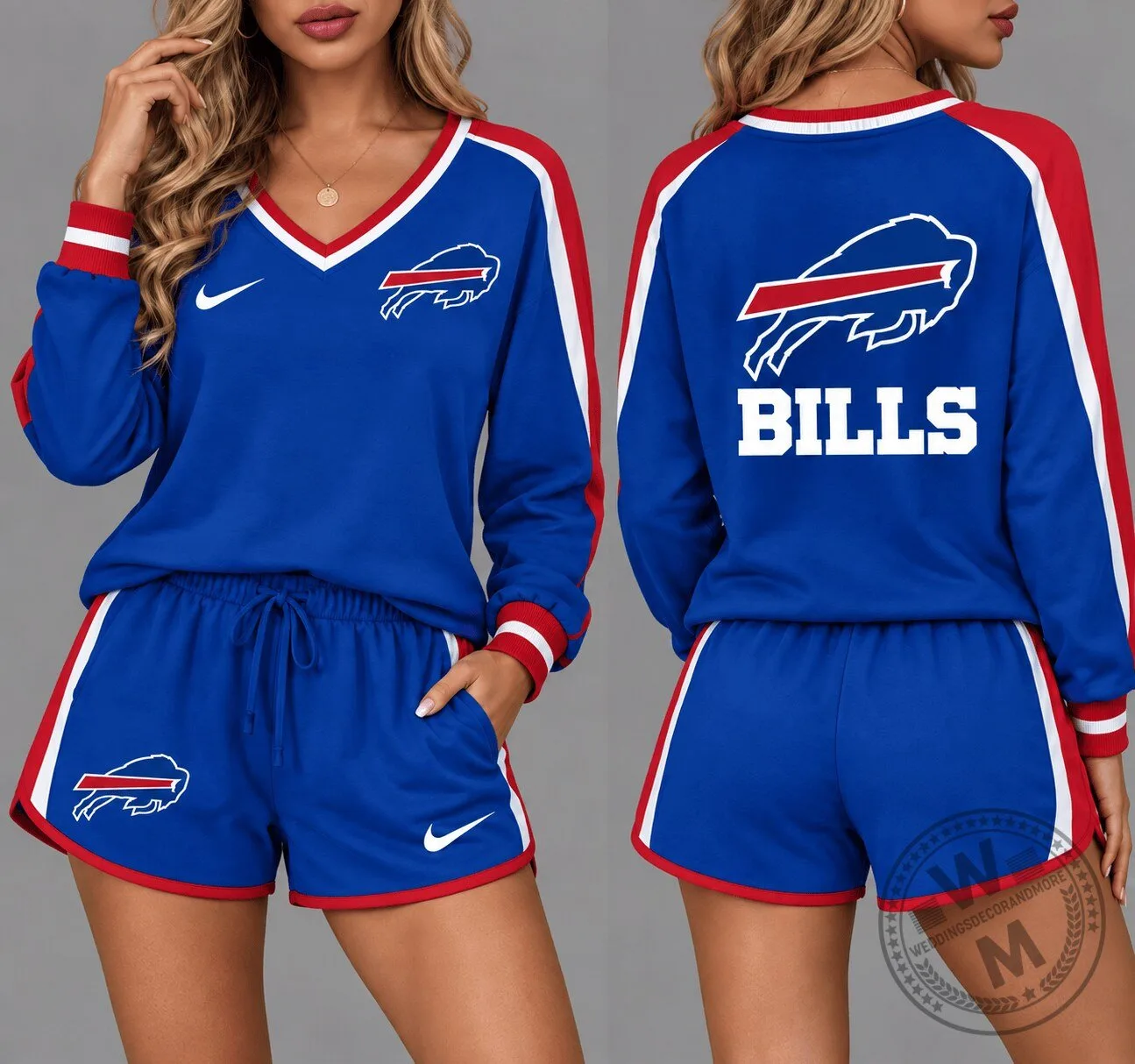 Buffalo Bills National Football League Women's Long Sleeve Shirt and Shorts Pajama Set