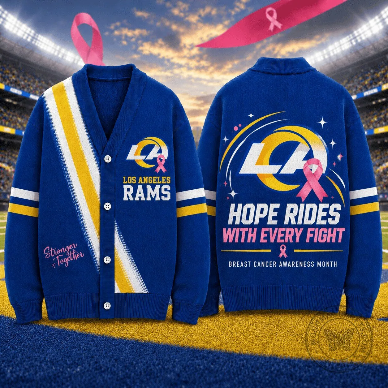 Los Angeles Rams Breast Cancer Awareness Month Hope Rides With Every Fight Cardigan 1 Los Angeles Rams Breast Cancer Awareness Month Hope Rides With Every Fight Cardigan
