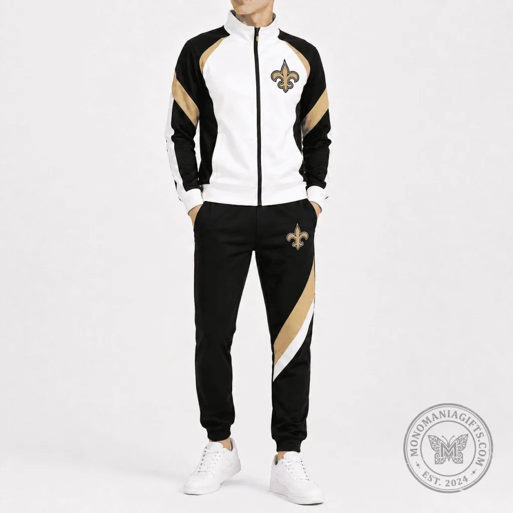 New Orleans Saints NFL Football Team Tracksuit Jacket and Jogger Pants Set New Orleans Saints NFL Football Team Tracksuit Jacket and Jogger Pants Set