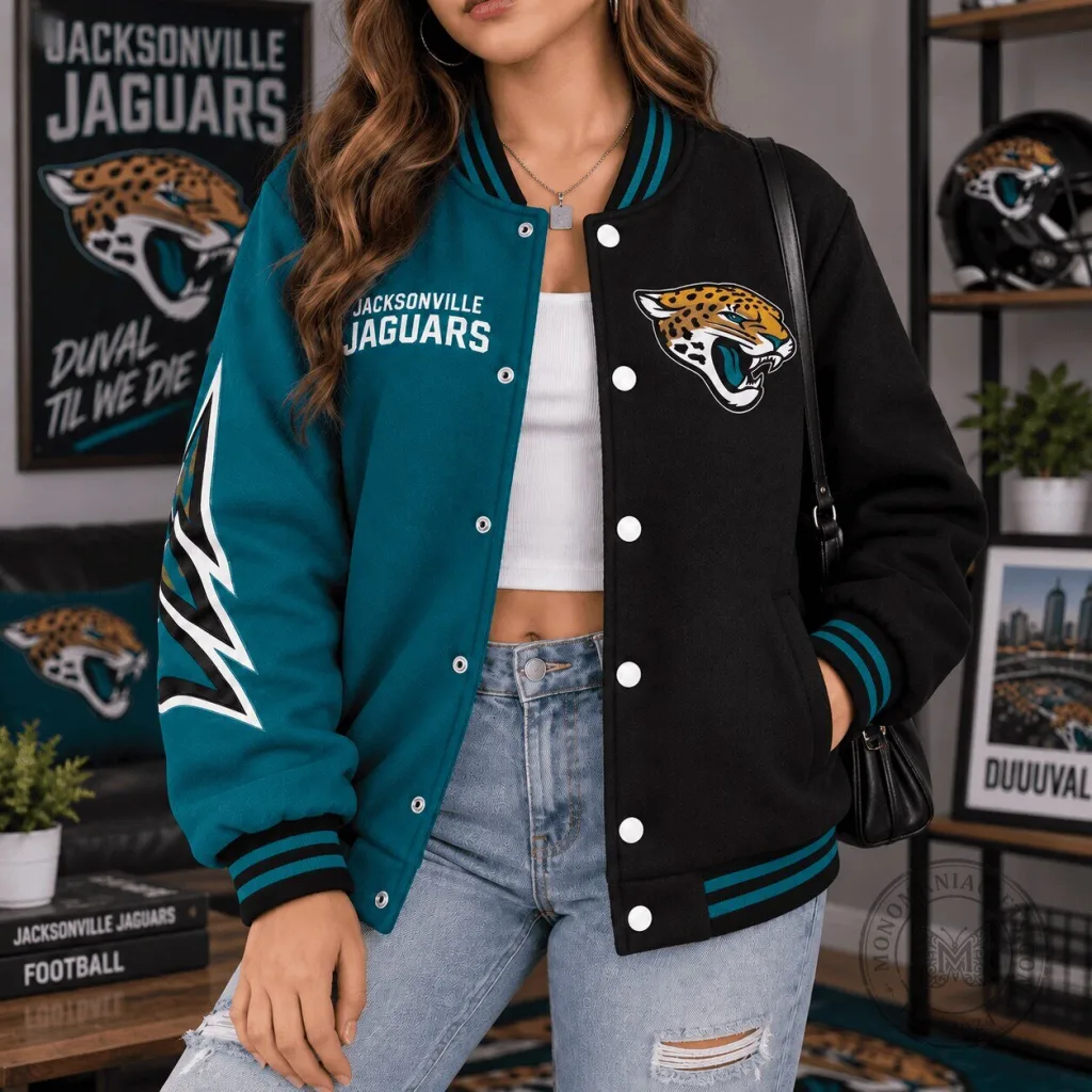 Jacksonville Jaguars NFL Team Legacy Game Day Bomber Jacket for Women 1 Jacksonville Jaguars NFL Team Legacy Game Day Bomber Jacket for Women