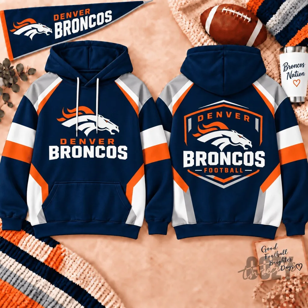 Denver Broncos Football Team Shield Color Block Hoodie Denver Broncos Football Team Shield Color Block Hoodie