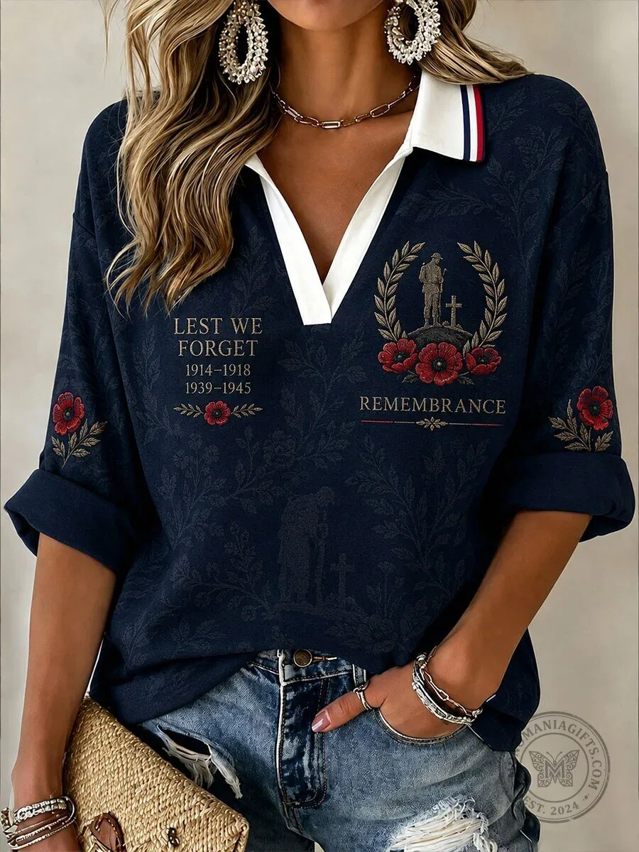 Lest We Forget Remembrance Day Poppy Flower Polo Shirt