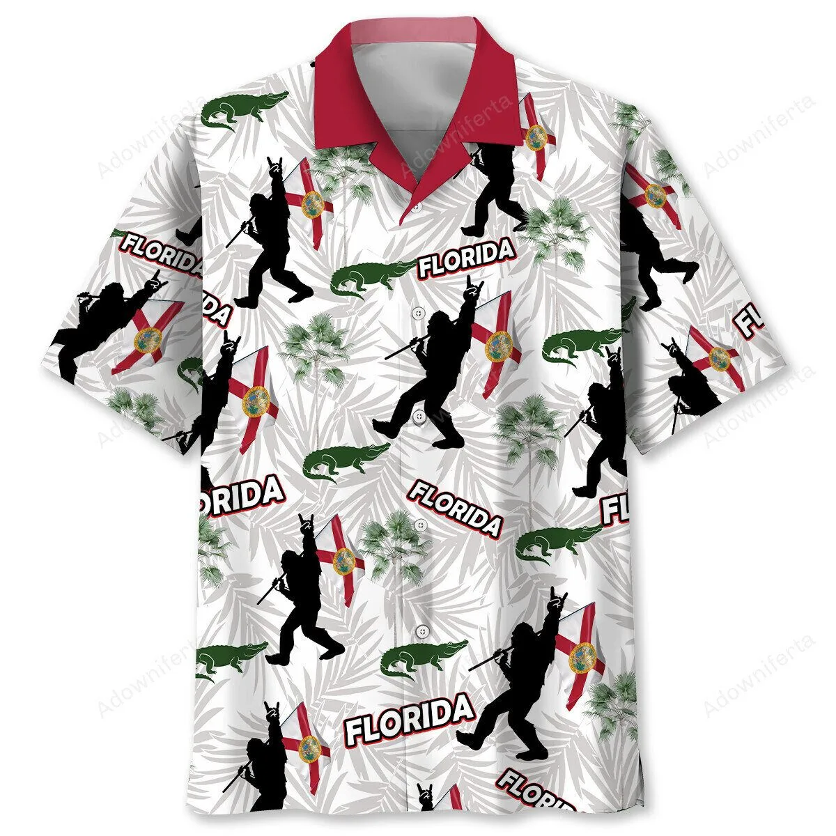 Florida Bigfoot Sasquatch Palm Tree Alligator Hawaiian Shirt