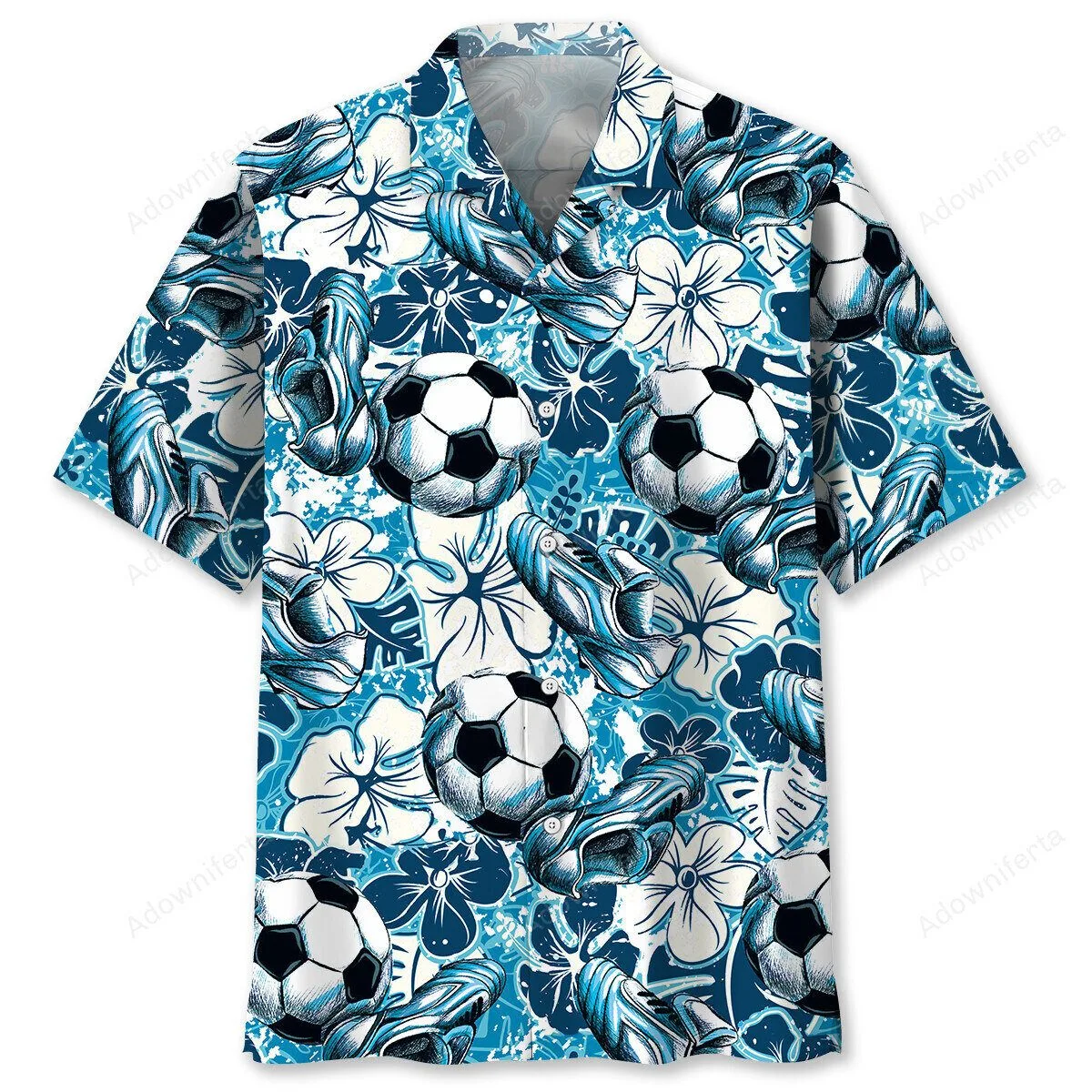 Football Soccer Ball and Cleats Tropical Blue Hawaiian Shirt