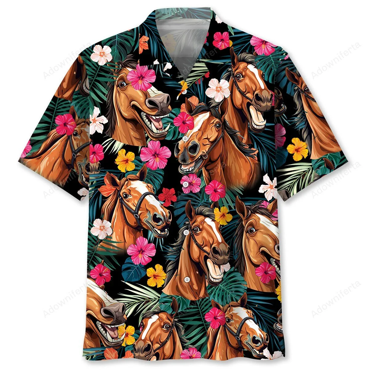 Funny Horse Faces Tropical Hawaiian Shirt