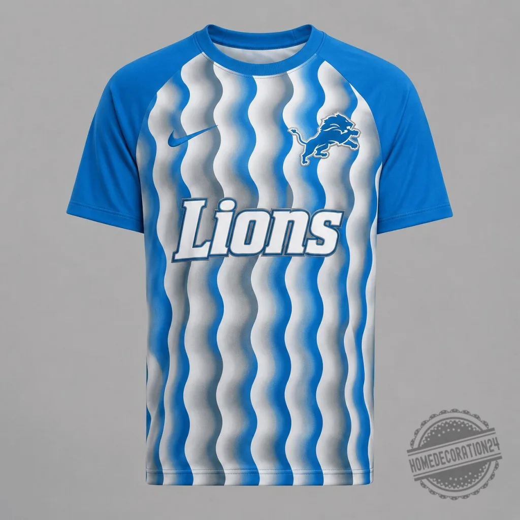 Detroit Lions NFL Football Team Blue Wavy Pattern Graphic T-Shirt